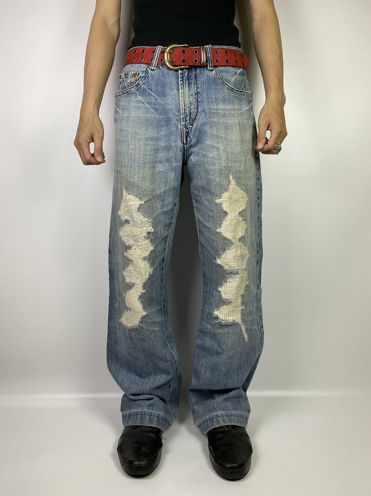 Beauty Beast × Hysteric Glamour osaka big train 📍 distressed studdet jeans japan 32x29 Size US 32 / EU 48 - 19 Thumbnail