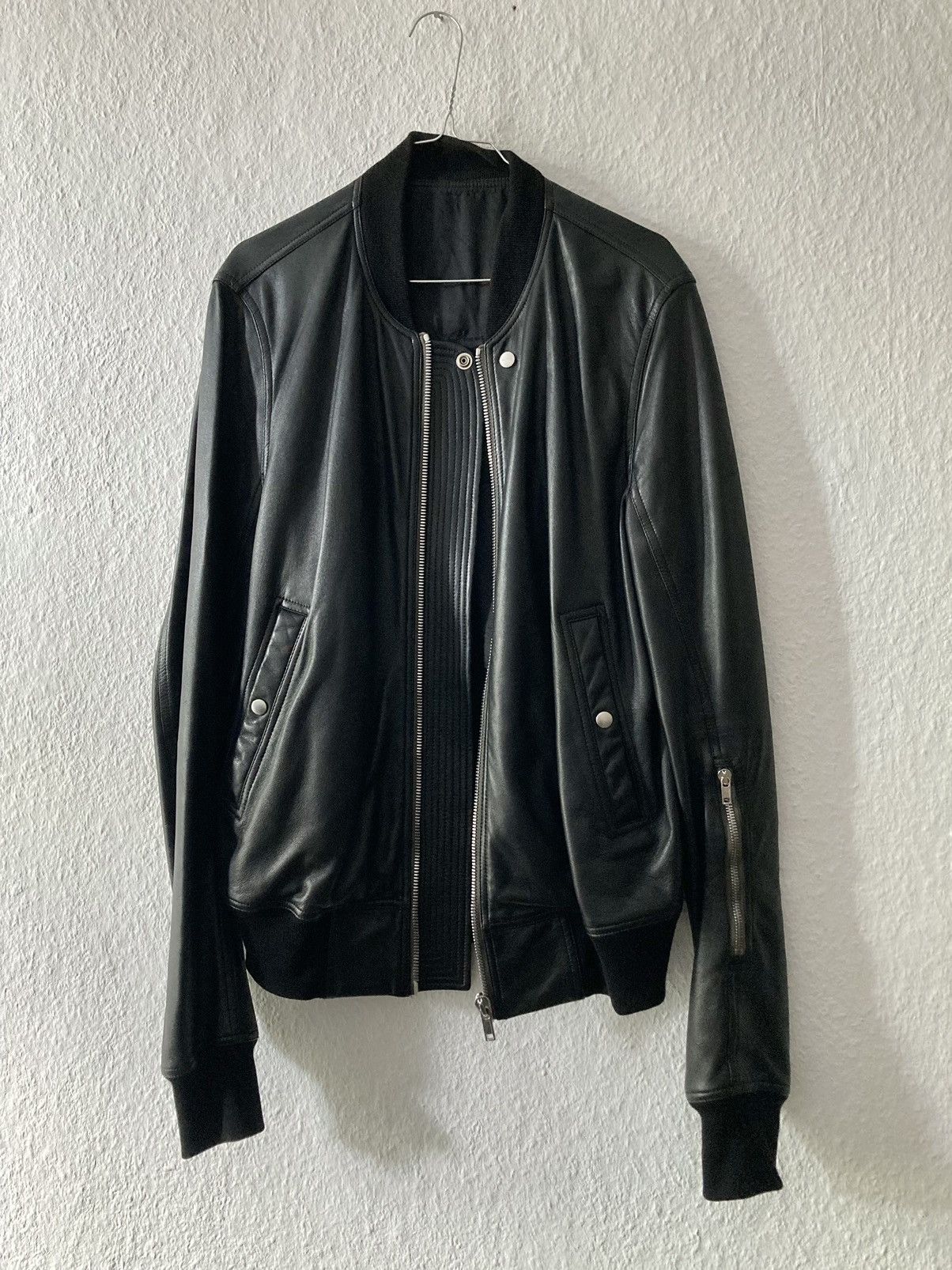 image of Rick Owens S/s 22 "fogachine" Lamb Leather Bomber Jacket in Black, Men's (Size Medium)