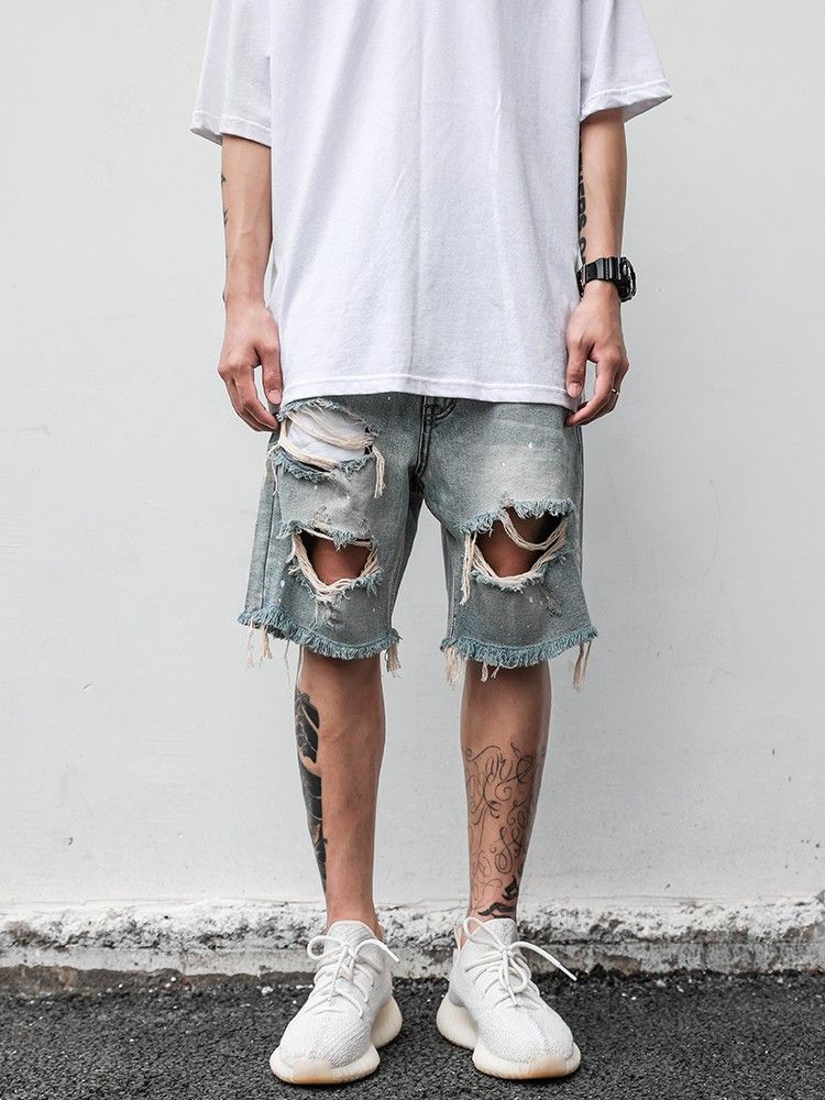 image of Retro Cat Whisker Distressed Jeans in Blue, Men's (Size 32)