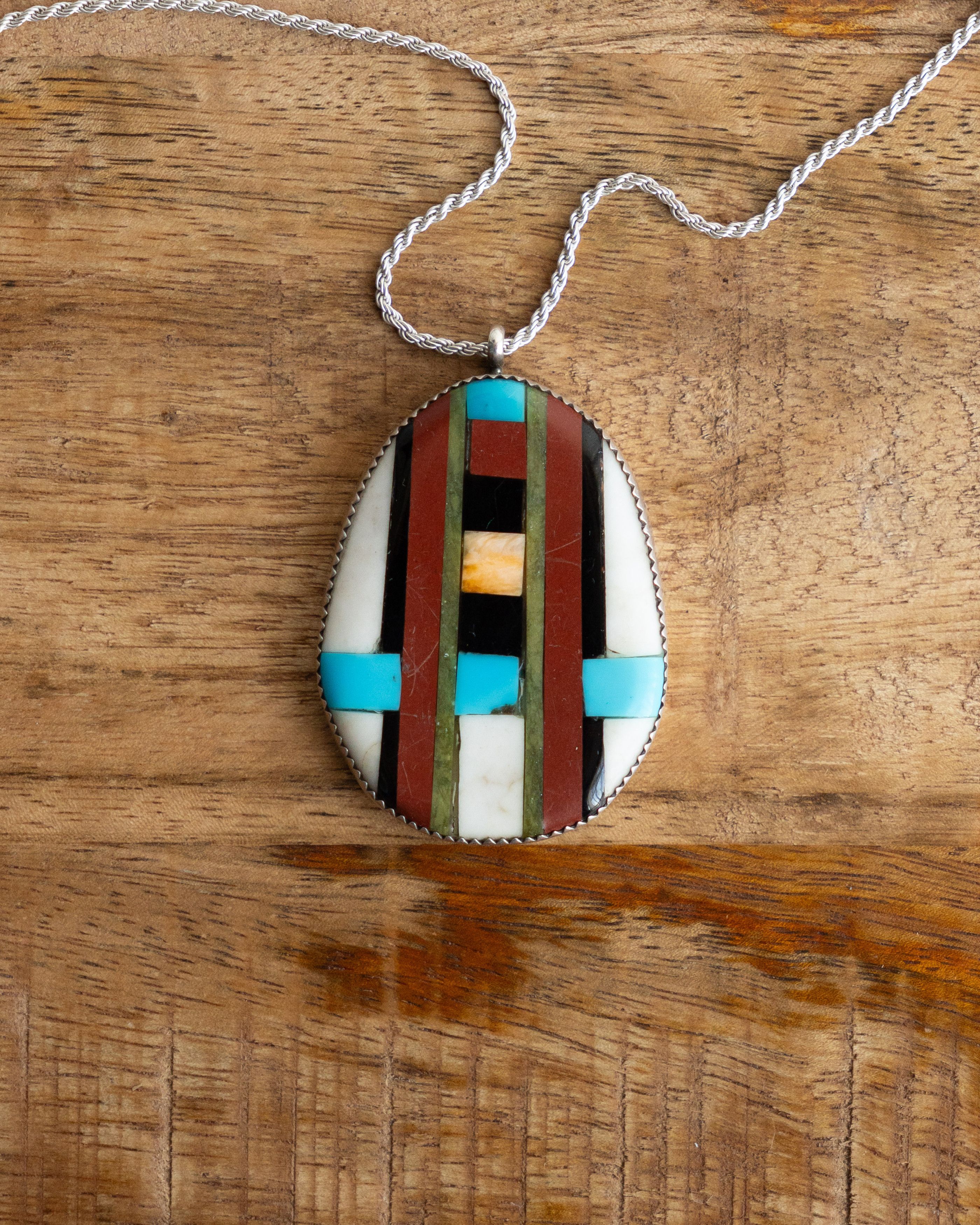 Jewelry Vintage Native American Sterling Silver Necklace Stone Inlay Size ONE SIZE - 4 Thumbnail