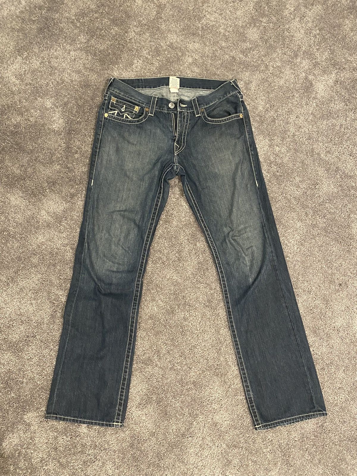 image of True Religion Double Stitch Denim Blue Jeans, Men's (Size 33)