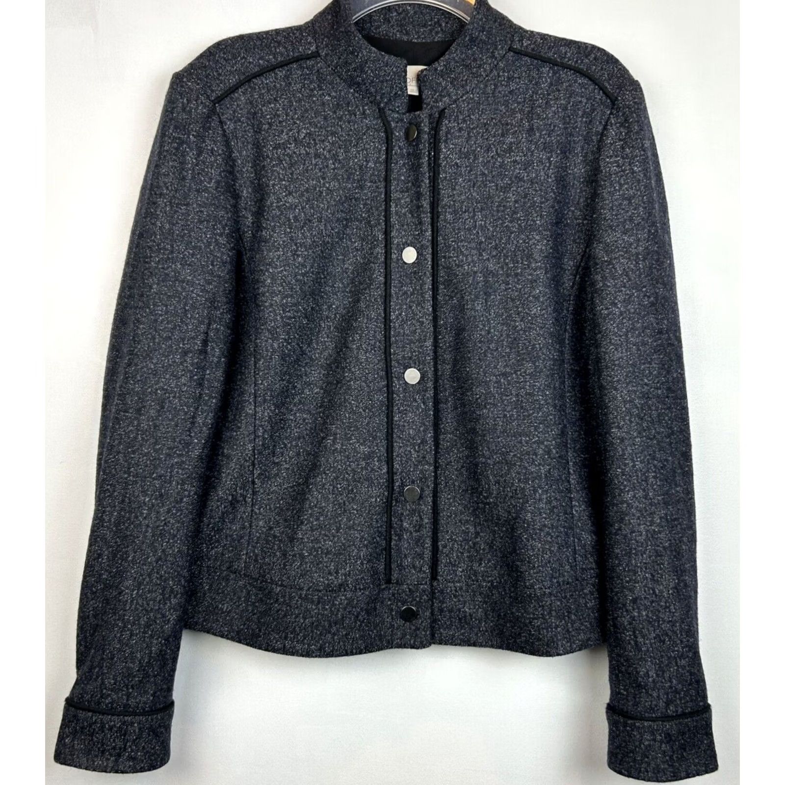 Ann Taylor Loft Suit Jacket Blazer Womens 12 Navy Wool Blend Mandarin Collar Snap Size XL / US 12-14 / IT 48-50 - 4 Thumbnail