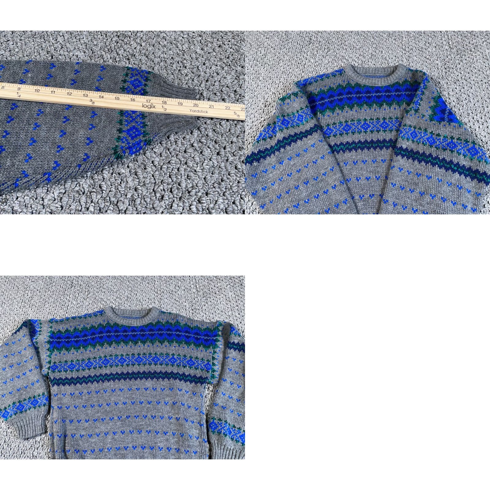 Vintage VTG 90s Geometric Pattern Sweater Adult Medium Gray Blue Chunky Knit Dad Style Size US M / EU 48-50 / 2 - 8 Thumbnail