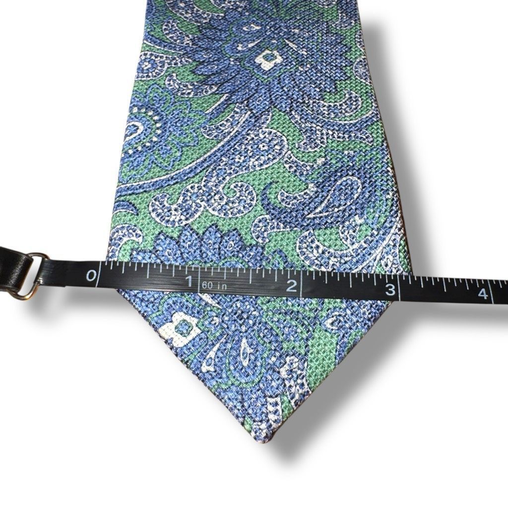 Breuer Breuer Blue & Green Paisley Silk & Linen Handmade in Italy N Size ONE SIZE - 2 Thumbnail