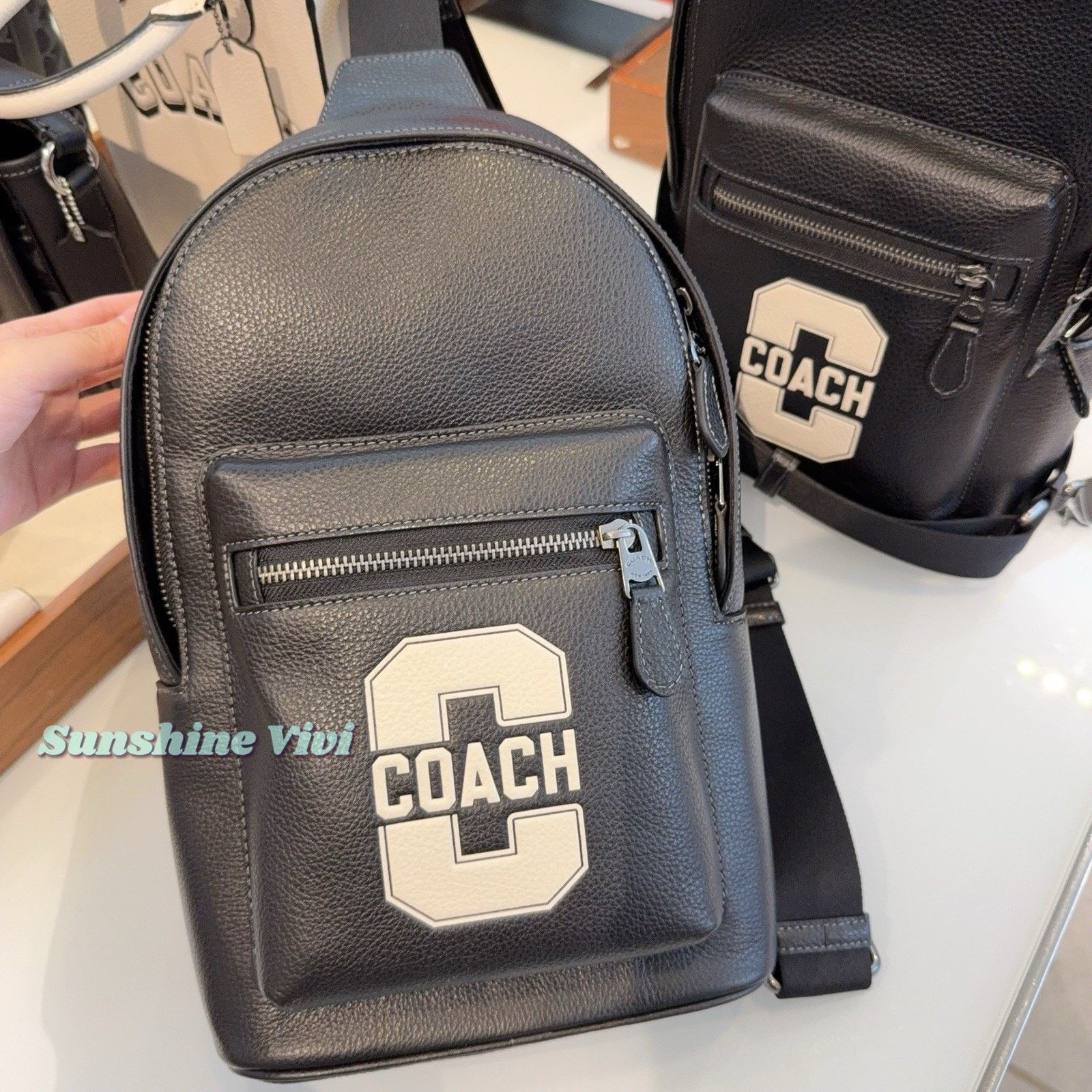Coach NWT COACH CAJ60 West Pack Varsity Motif Pebble Leather Black Size ONE SIZE - 1 Thumbnail