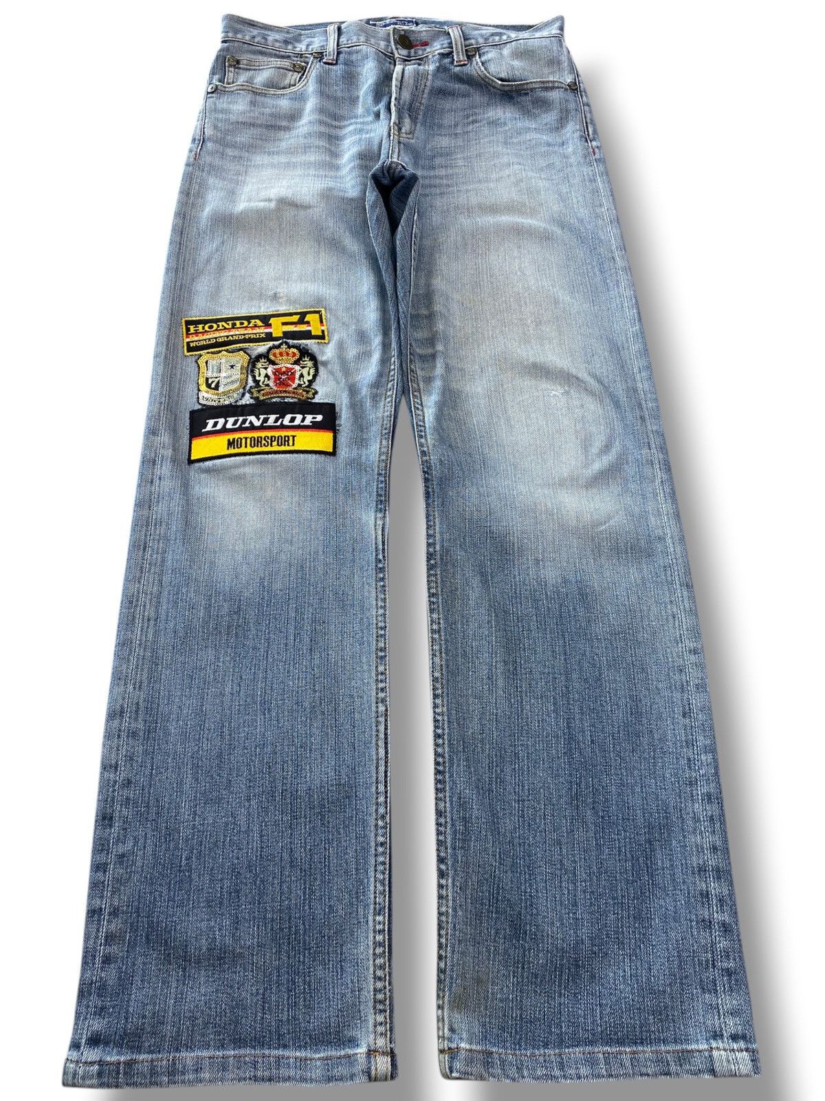 VILLAND Villand Faded Wash Whiskered Patch Work Style Straight Leg Size US 31 - 1 Thumbnail