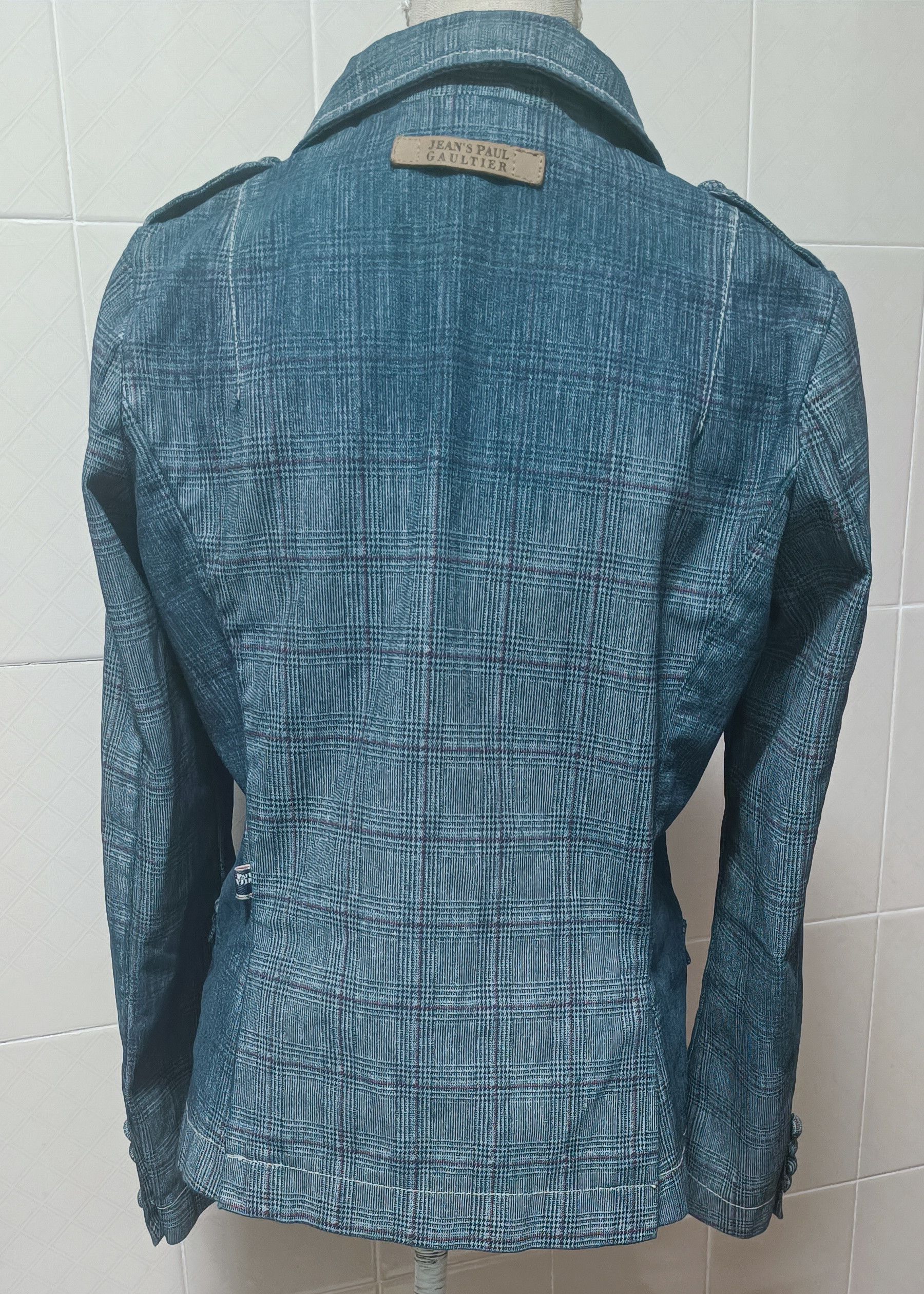 Jean Paul Gaultier Blue denim jacket with tartan print Size L / US 10 / IT 46 - 16 Thumbnail