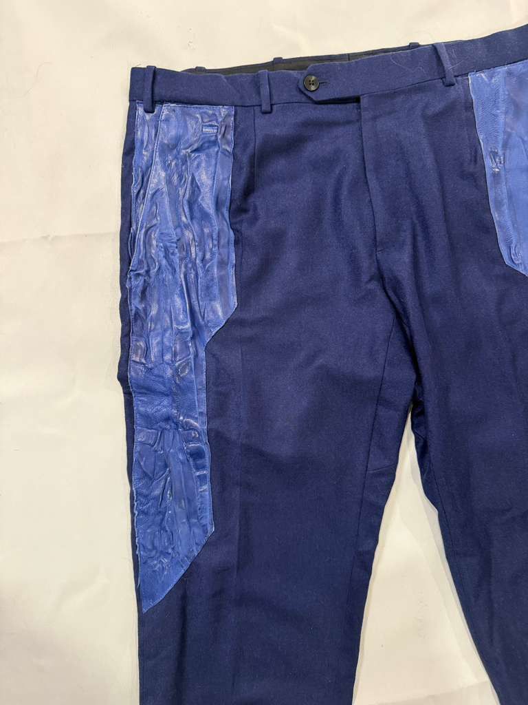 Other Electric Blue Cropped Pants with Real Leather Detail Size US 32 / EU 48 - 5 Thumbnail