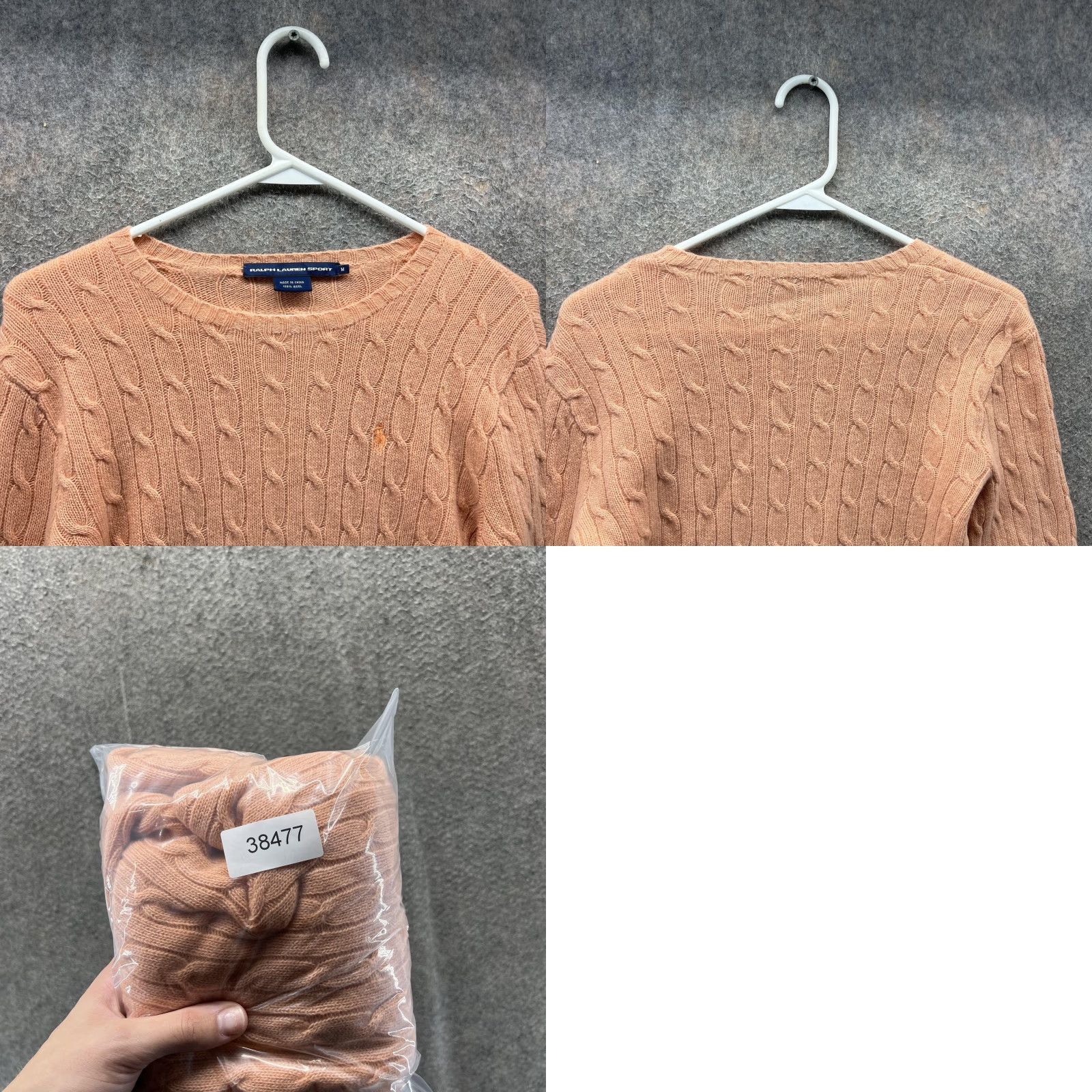 Polo Ralph Lauren VINTAGE Ralph Lauren Sport Sweater Womens Medium Orange Cable Knit 100% Wool Pullover Crew Neck Embroidered Pony Logo Size M / US 6-8 / IT 42-44 - 8 Thumbnail