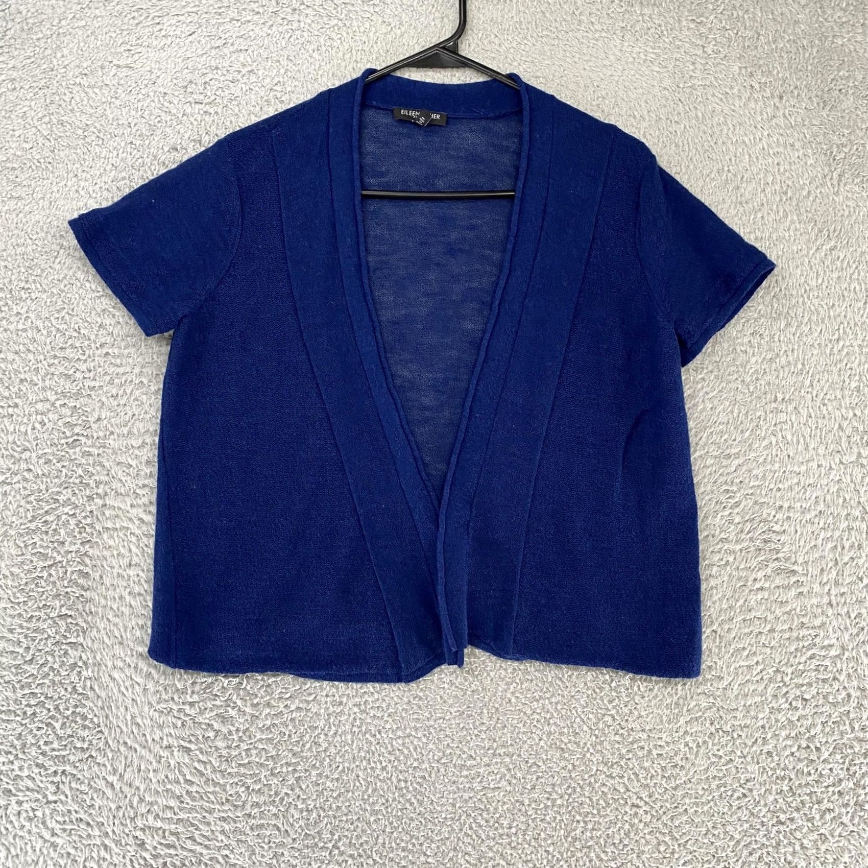Eileen Fisher Eileen Fisher Cardigan Sweater Cardigan Womens Petite Large Wool Open Front Short Sleeve Blue Knitted Lightweight V-Neck 100% Wool Women Size L / US 10 / IT 46 - 2 Thumbnail