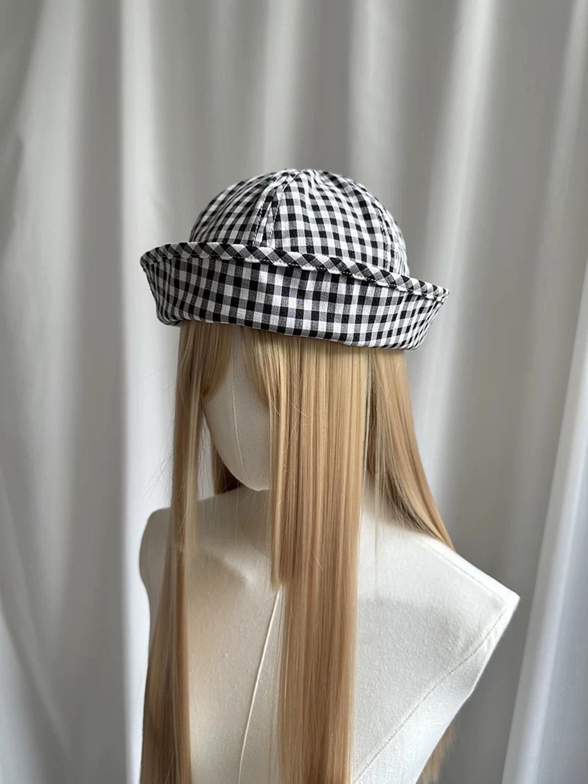 Japanese Brand Retro Black White Plaid Beret Sailor Hat Y2K French Girl OS Size ONE SIZE - 8 Thumbnail