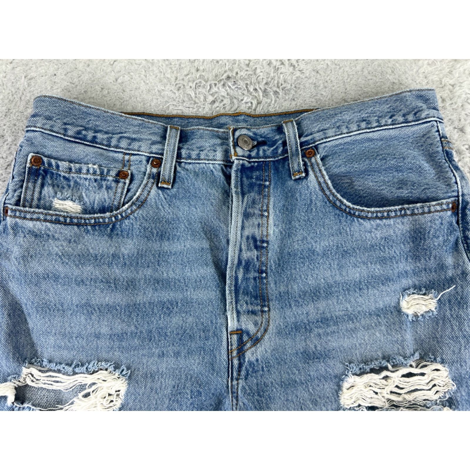 Levi's Levis 501 Jeans Skinny Blue Denim 31x27 Adult Regular Women Button Fly Distressed Stretch Vintage: No Size 24" / US 00 / IT 34 - 4 Thumbnail