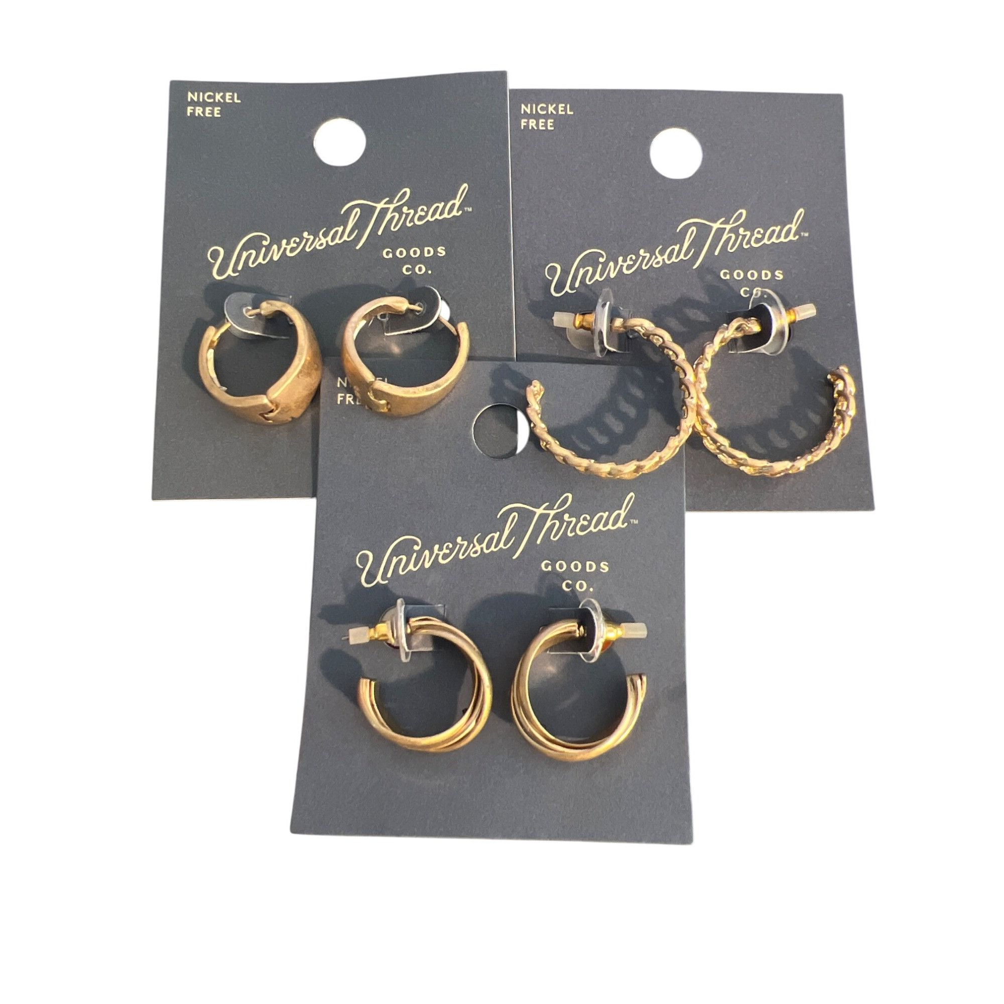 Other Universal Thread 3 Pair Gold Tone Earrings Pierced Hoops Nic Size ONE SIZE - 1 Thumbnail