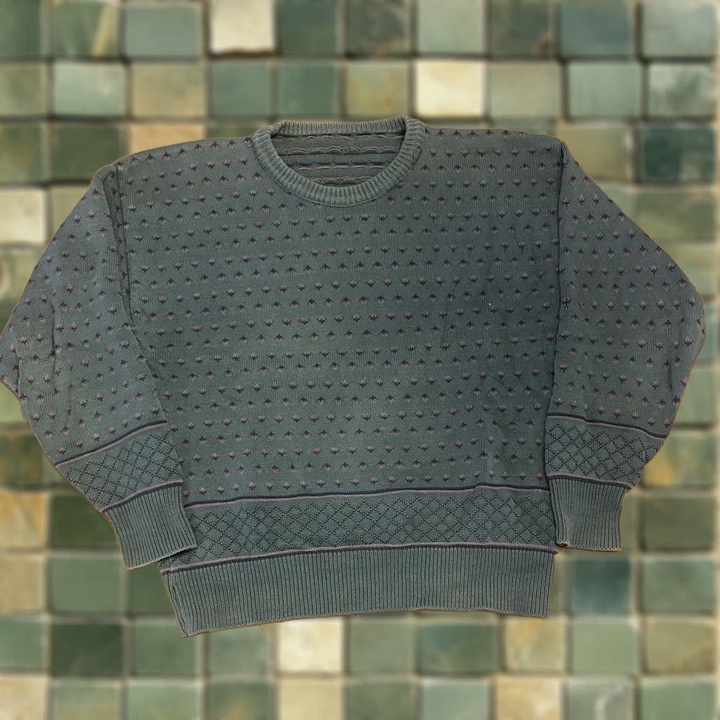 Vintage VINTAGE Green Textured Knit Sweater Crewneck Medium Men's Cotton 90s Size US M / EU 48-50 / 2 - 1 Thumbnail