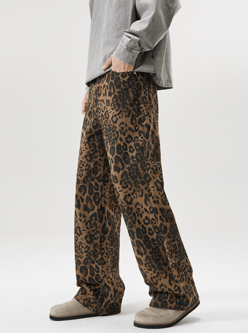 Japanese Brand Men's retro straight loose leopard print jeans y2k Size US 32 / EU 48 - 2 Thumbnail