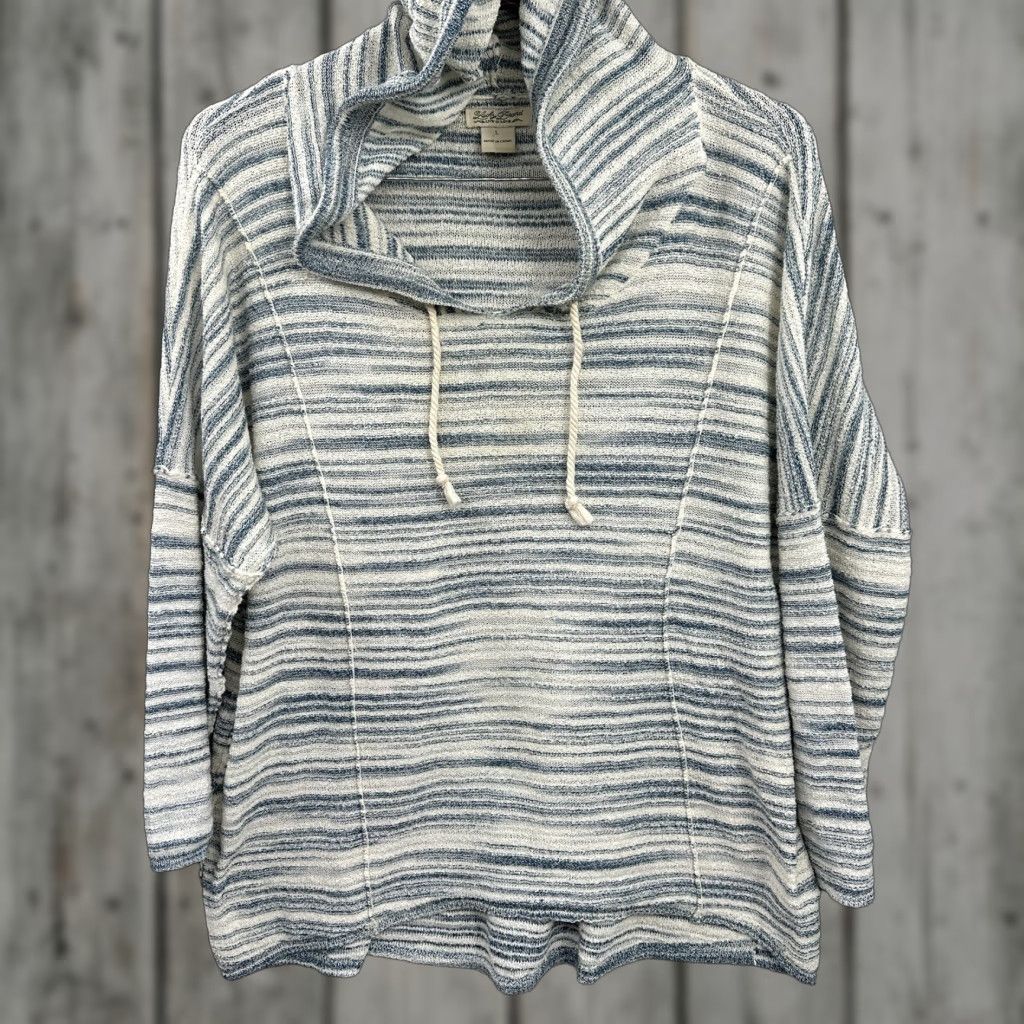 Lucky Brand Lucky Brand Sweater Womens L Hooded Striped Knit Casual Boho Modern Classic 90s Read Women, Blue Sm Home Fashion Size L / US 10 / IT 46 - 1 Thumbnail