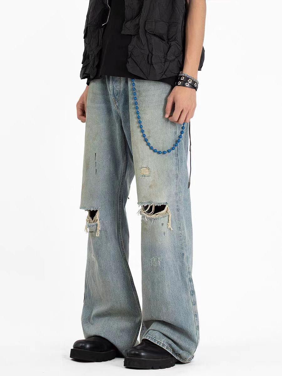 Vintage Loose Straight Distressed Ripped Flared Denim Jeans Size US 30 / EU 46 - 2 Thumbnail