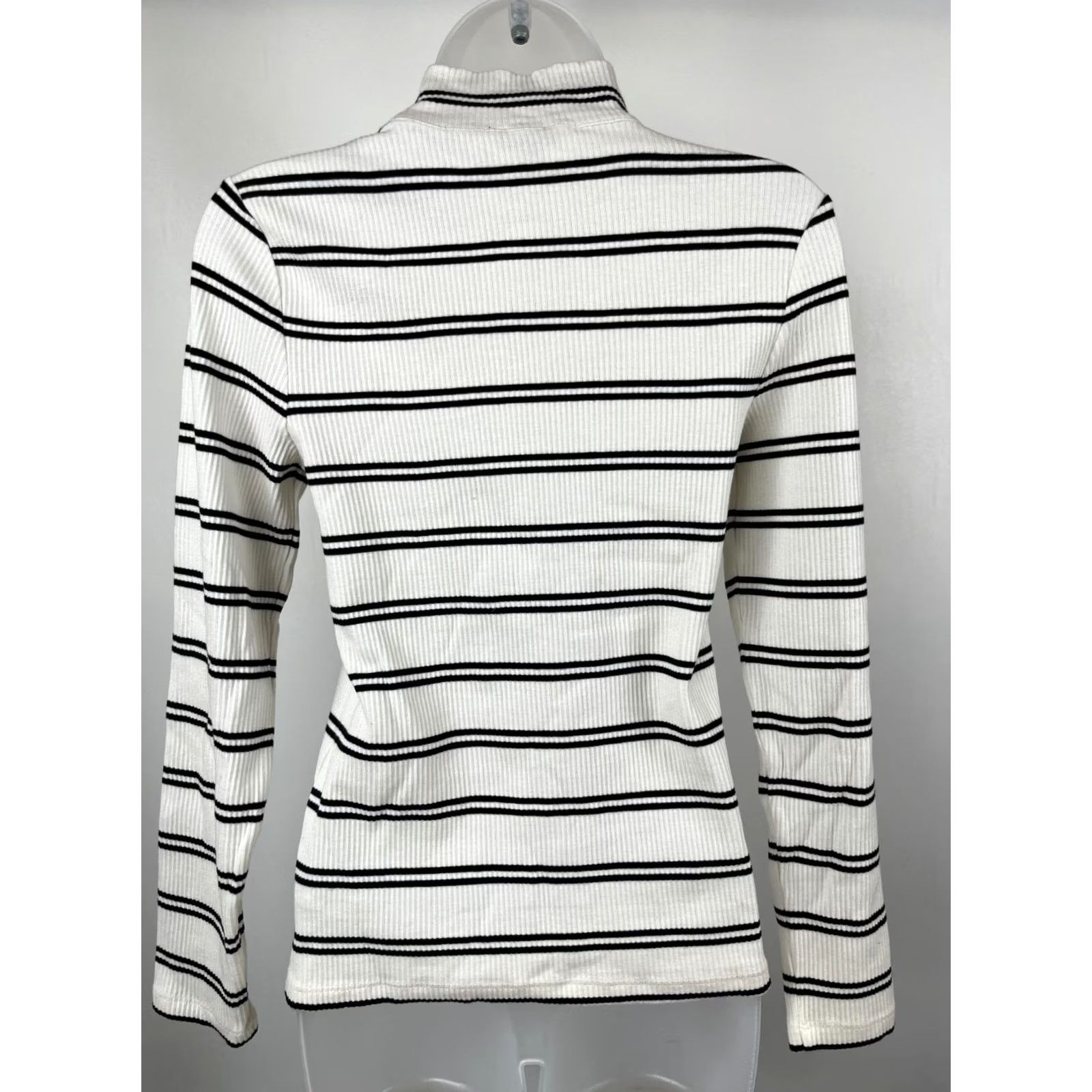 Talbots Talbots Petite Top Womens MP White Black Stripe Ribbed Mock Neck Long Sleeve Size M / US 6-8 / IT 42-44 - 5 Thumbnail