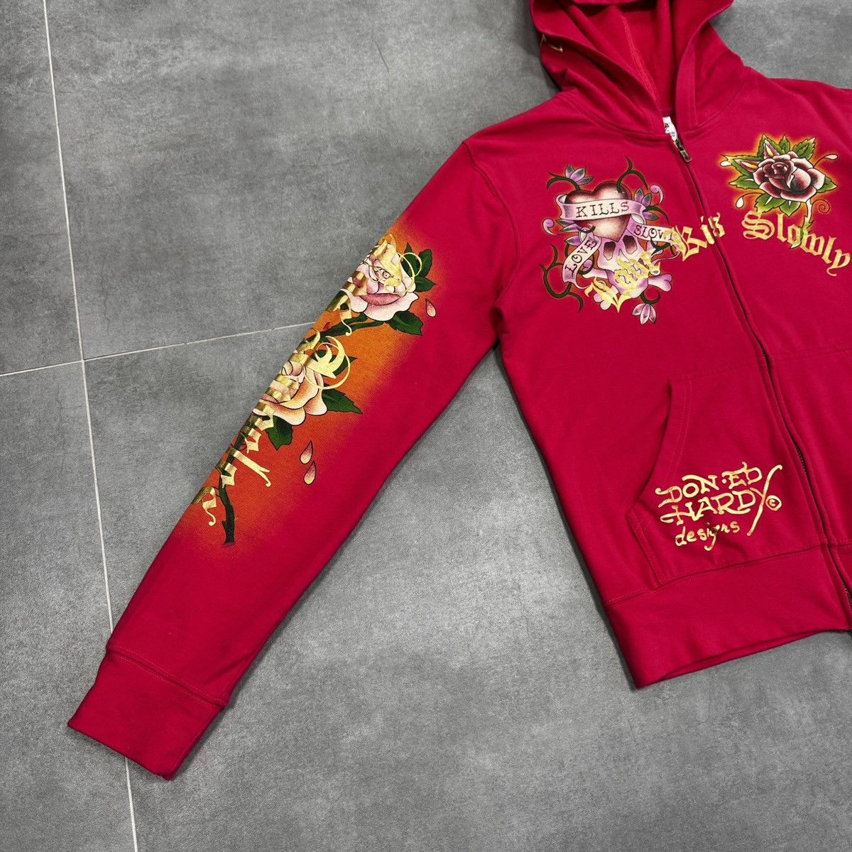 Ed Hardy Ed Hardy Christian Audigier Tattoo Skulls Roses Zip Hoodie Size L / US 10 / IT 46 - 4 Thumbnail