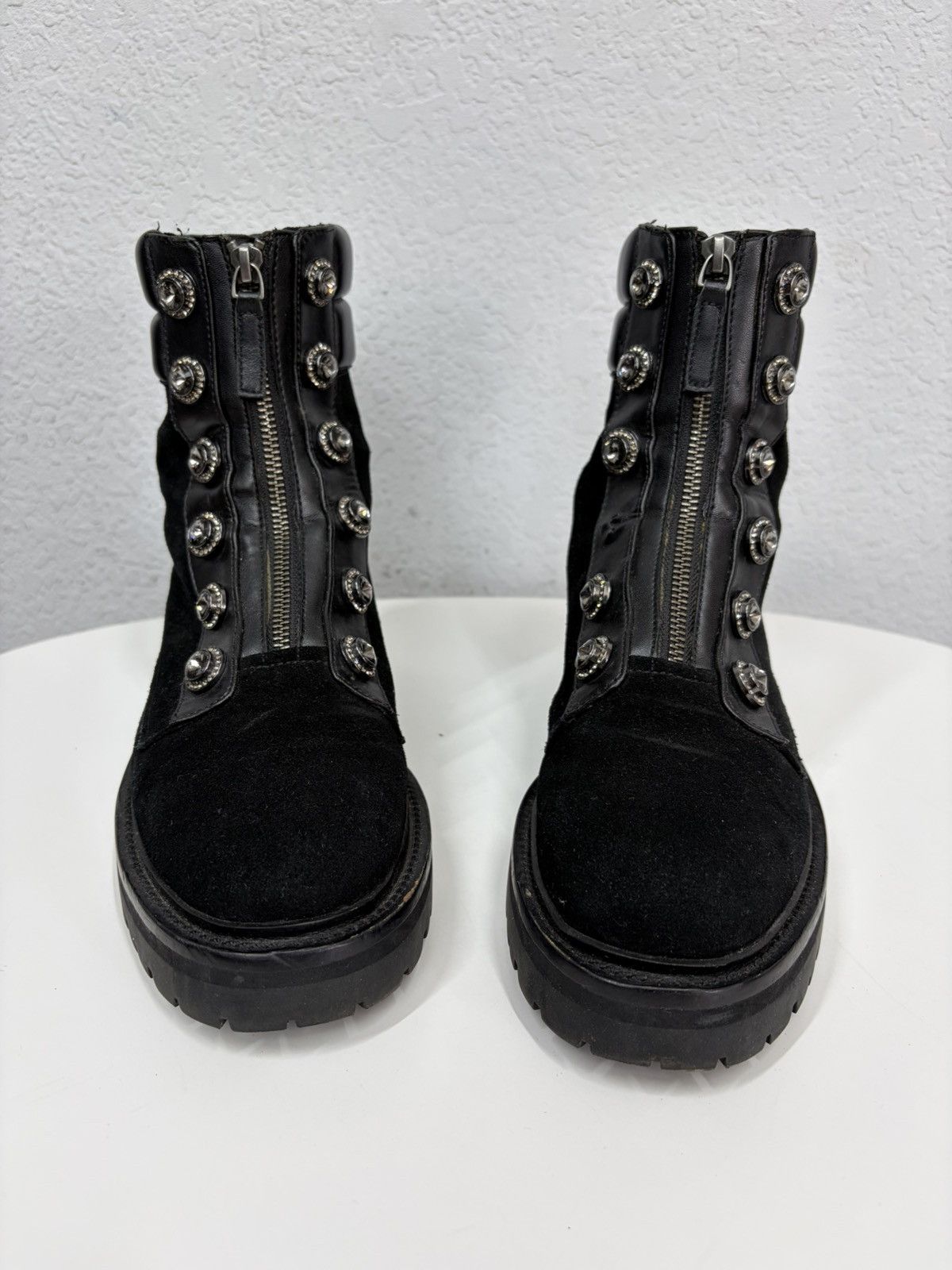 If Six Was Nine Balmain Rick Owens Style Crystal Zip Combat Boots Punk Goth Size US 7.5 / EU 40-41 - 5 Thumbnail