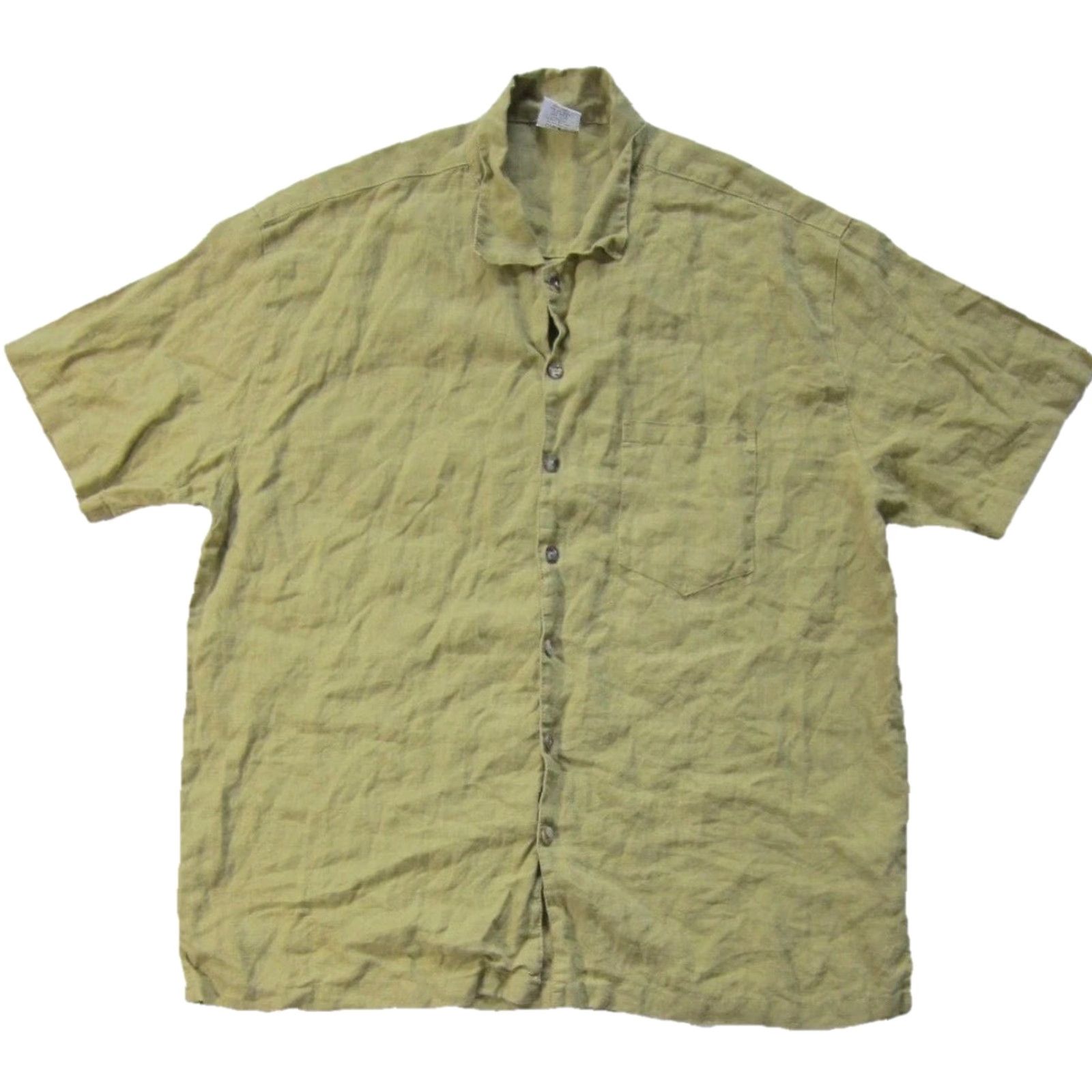 Vintage Colo Me Cotton 100% Linen Yellow Short Sleeve Button Down Shirt Men 2XL Size US XXL / EU 58 / 5 - 2 Thumbnail