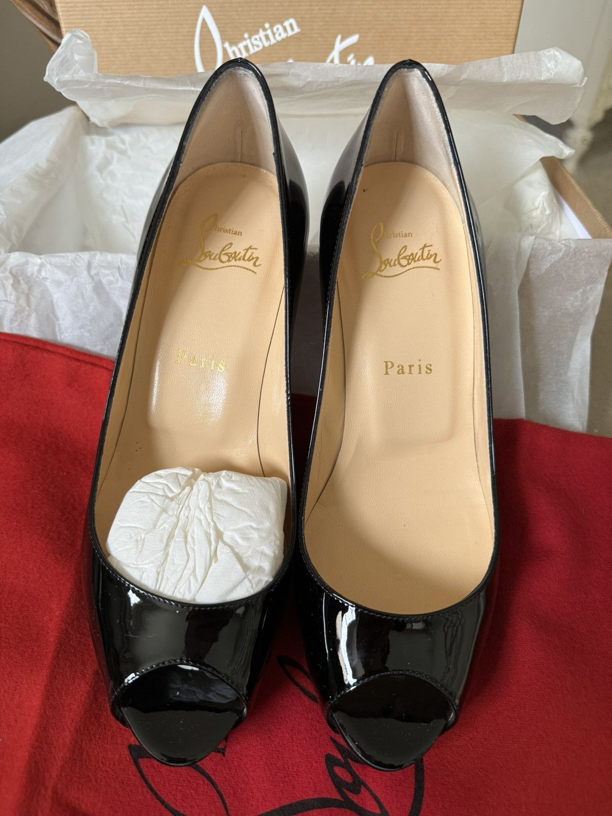 Christian Louboutin CHRISTIAN LOUBOUTIN Lady Peep patent leather heels 38 EU Size US 8 / IT 38 - 1 Thumbnail