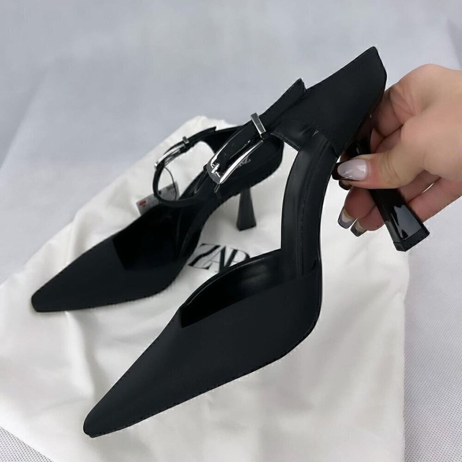 Zara ZARA Minimalist Black Slingback Mule Heels Pointed Toe NWT Size US 8 / IT 38 - 16 Thumbnail