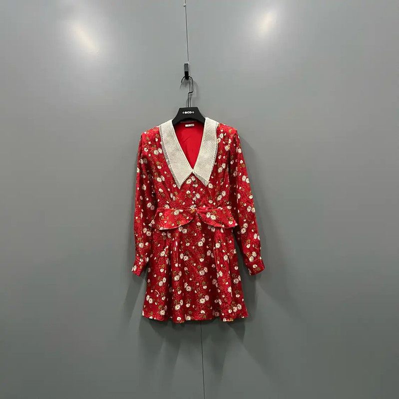 Miu Miu Miu Miu Summer Red Cotton Long Sleeve Dress 0089 Size ONE SIZE - 1 Thumbnail