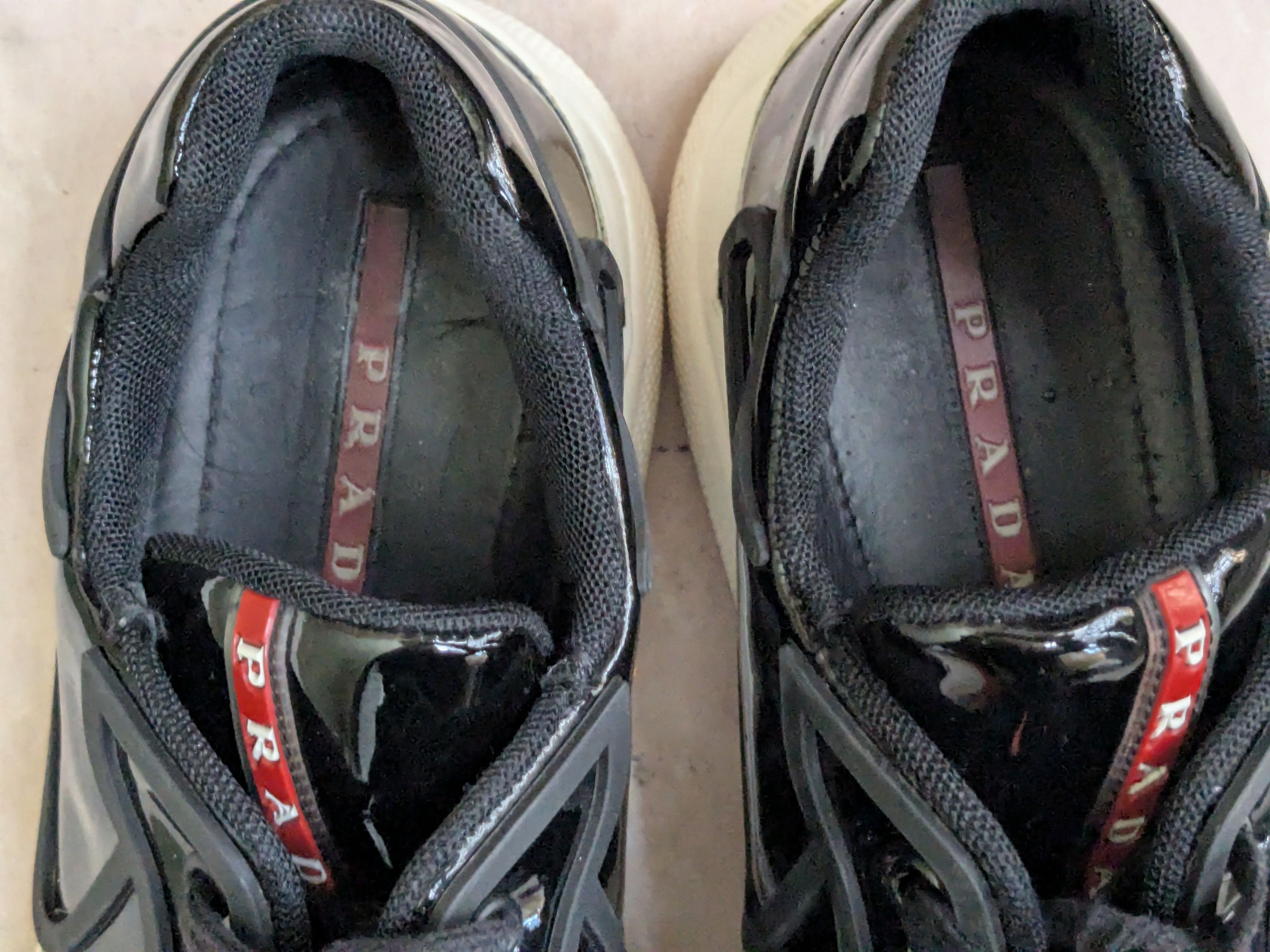 Prada America's Cup Sneakers Black Patent Leather 9 Low Tops