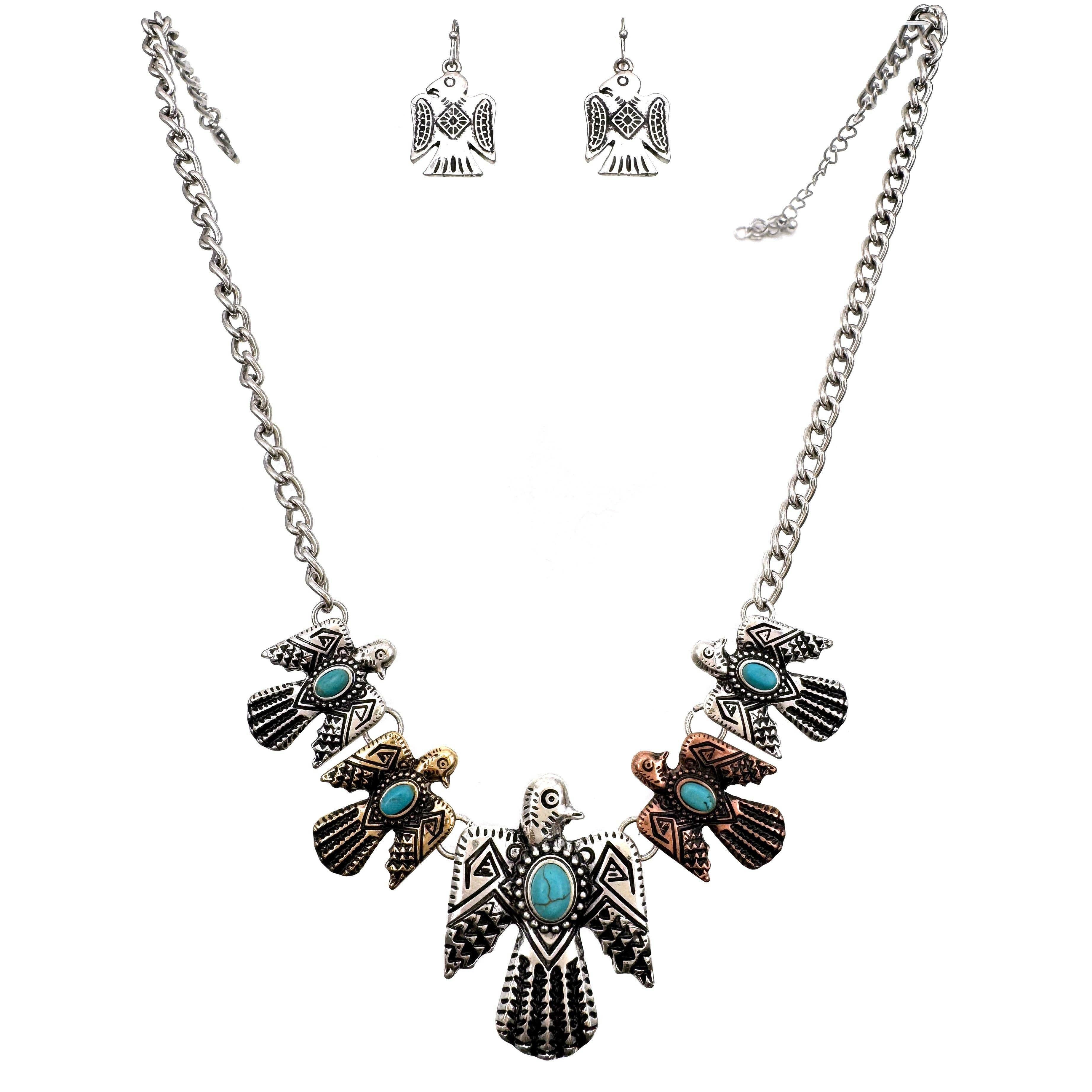 Other Tritone Metal Native Thunderbird Necklace and Earrings Set Size ONE SIZE - 9 Thumbnail