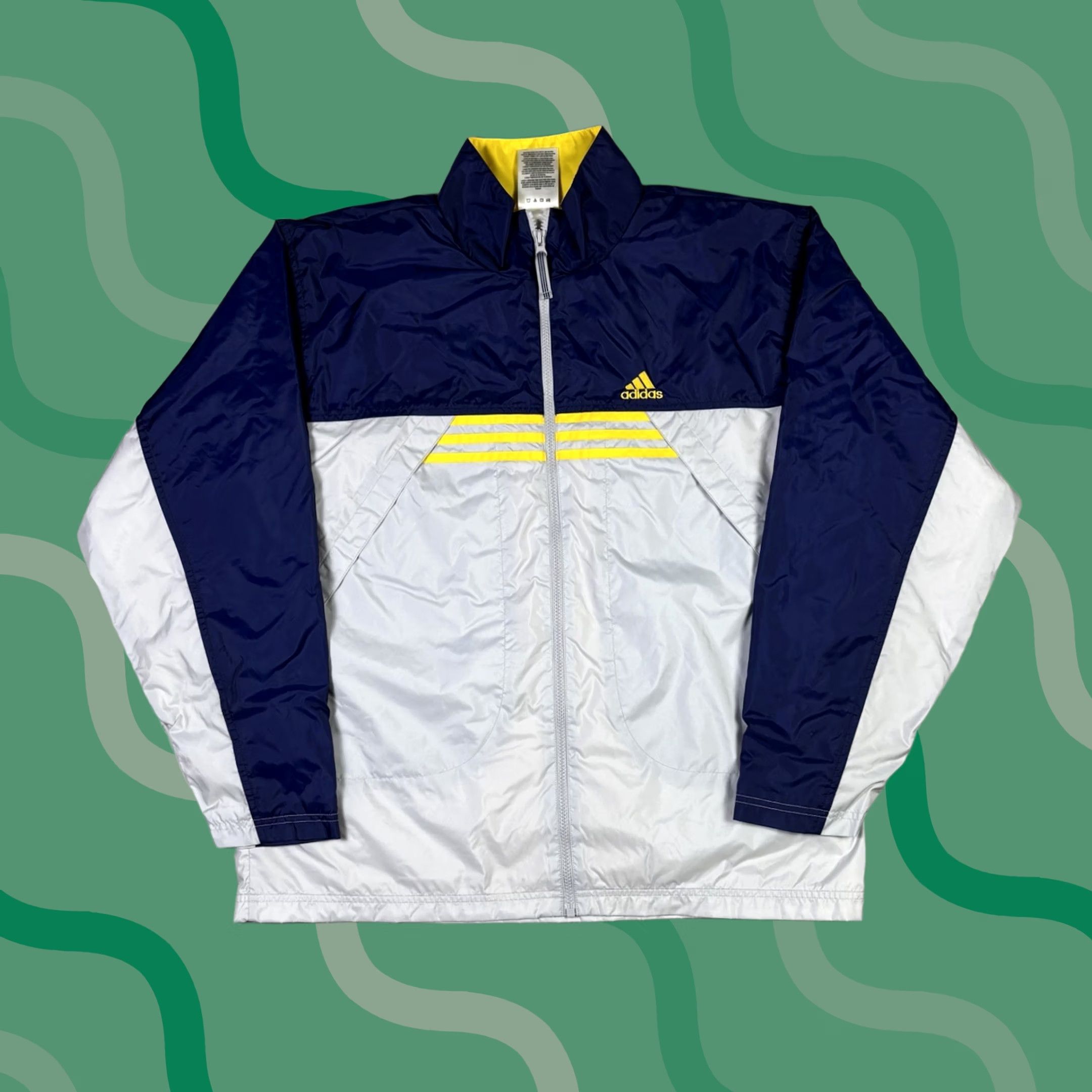 Adidas Vintage Adidas Windbreaker Jacket Yellow Blue Full Zip Embroidered Lg Y2K Size US L / EU 52-54 / 3 - 1 Thumbnail