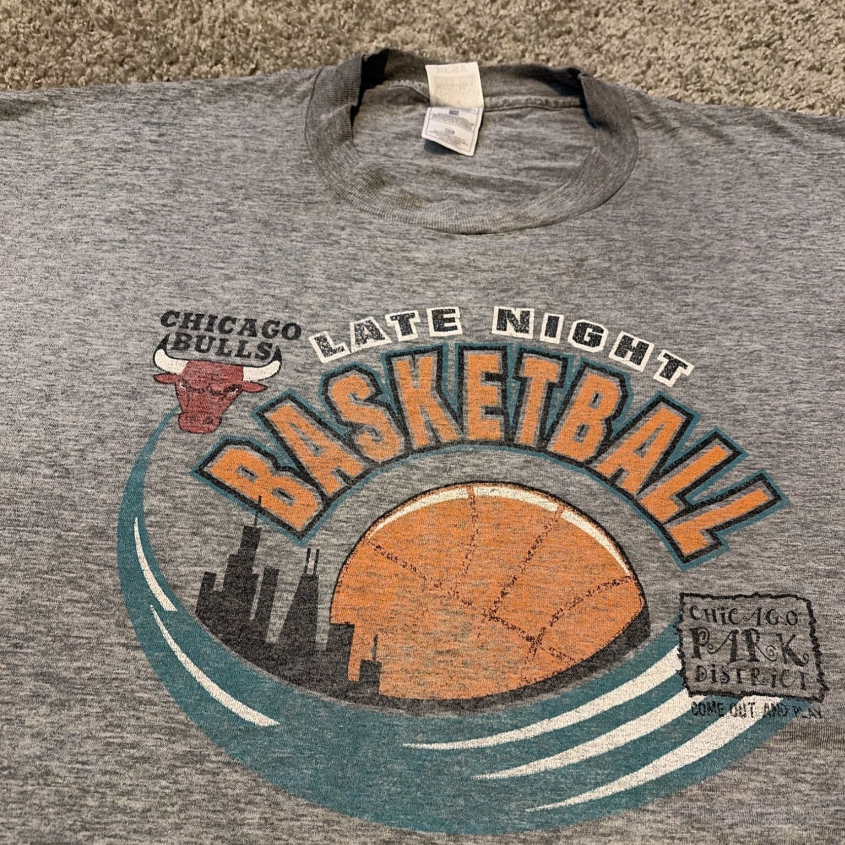 Fruit Of The Loom VINTAGE 90s Chicago Bulls Late Night Basketball Park District Jordan 2XL T-Shirt Size US XXL / EU 58 / 5 - 3 Thumbnail