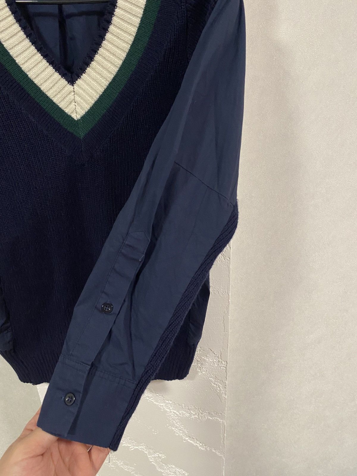 Sacai Sacai Luck V-neck Knit College Sweater with a sewn-in shirt Size S / US 4 / IT 40 - 6 Thumbnail