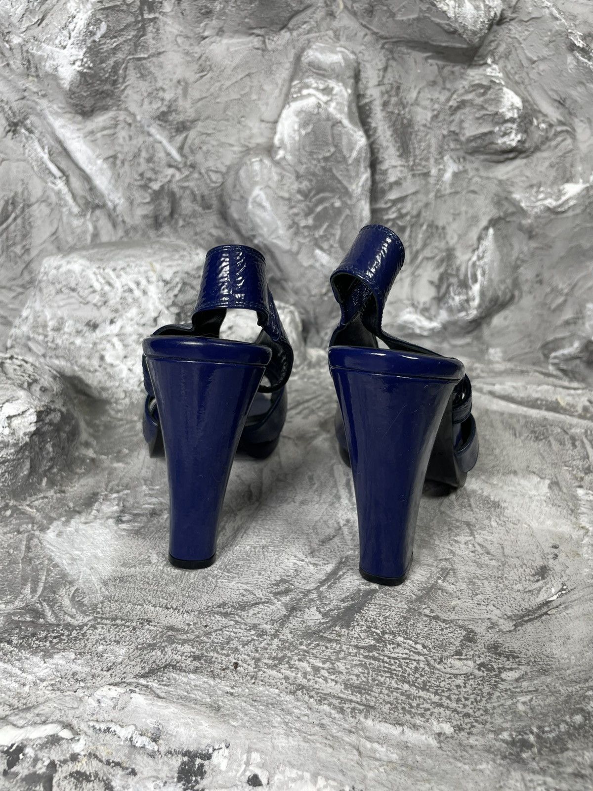 Balenciaga × Vintage Balenciaga Navy Blue Leather Slingback Heeled Sandals Size US 9 / IT 39 - 3 Thumbnail