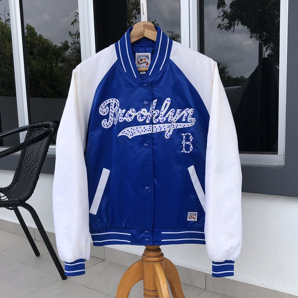 image of VTG Brooklyn Dodgers Cooperstown Collection Bomber Jacket in Blue, Women's (Size Large)