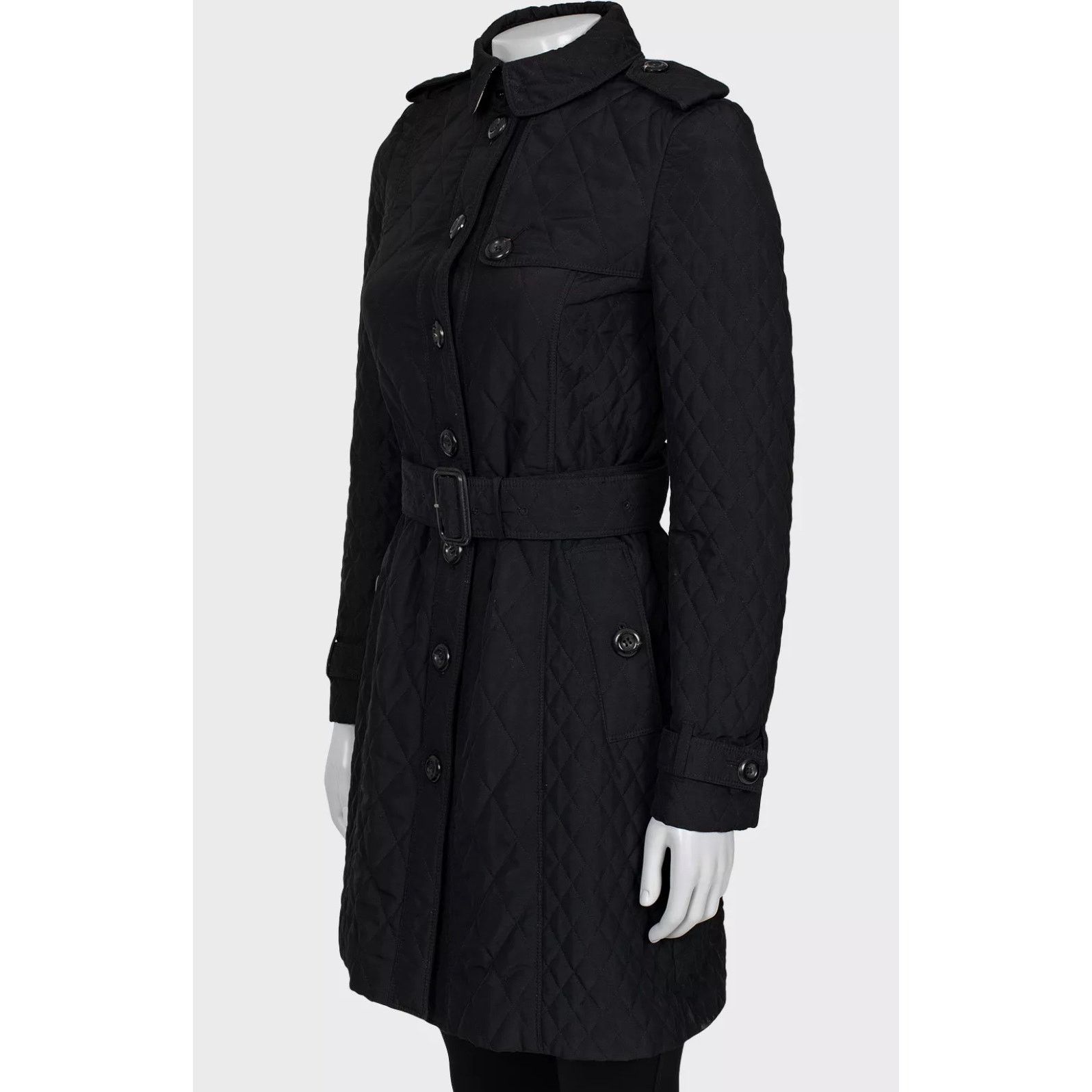 Burberry Burberry Black Quilted Belted Coat - Size XS (IT38) Size XS / US 0-2 / IT 36-38 - 2 Thumbnail