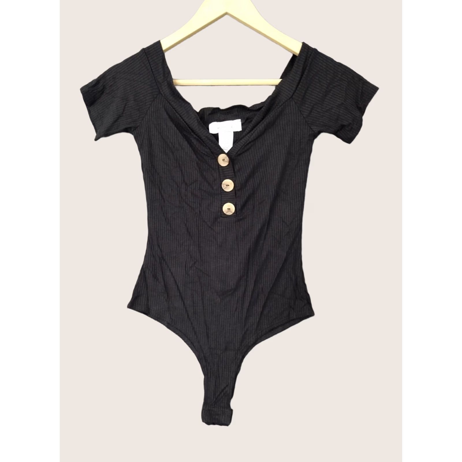 Vintage MAGIA Bodysuit Women's Solid Black Ribbed 3 Button Short Sleeve Size S Size S / US 4 / IT 40 - 1 Thumbnail