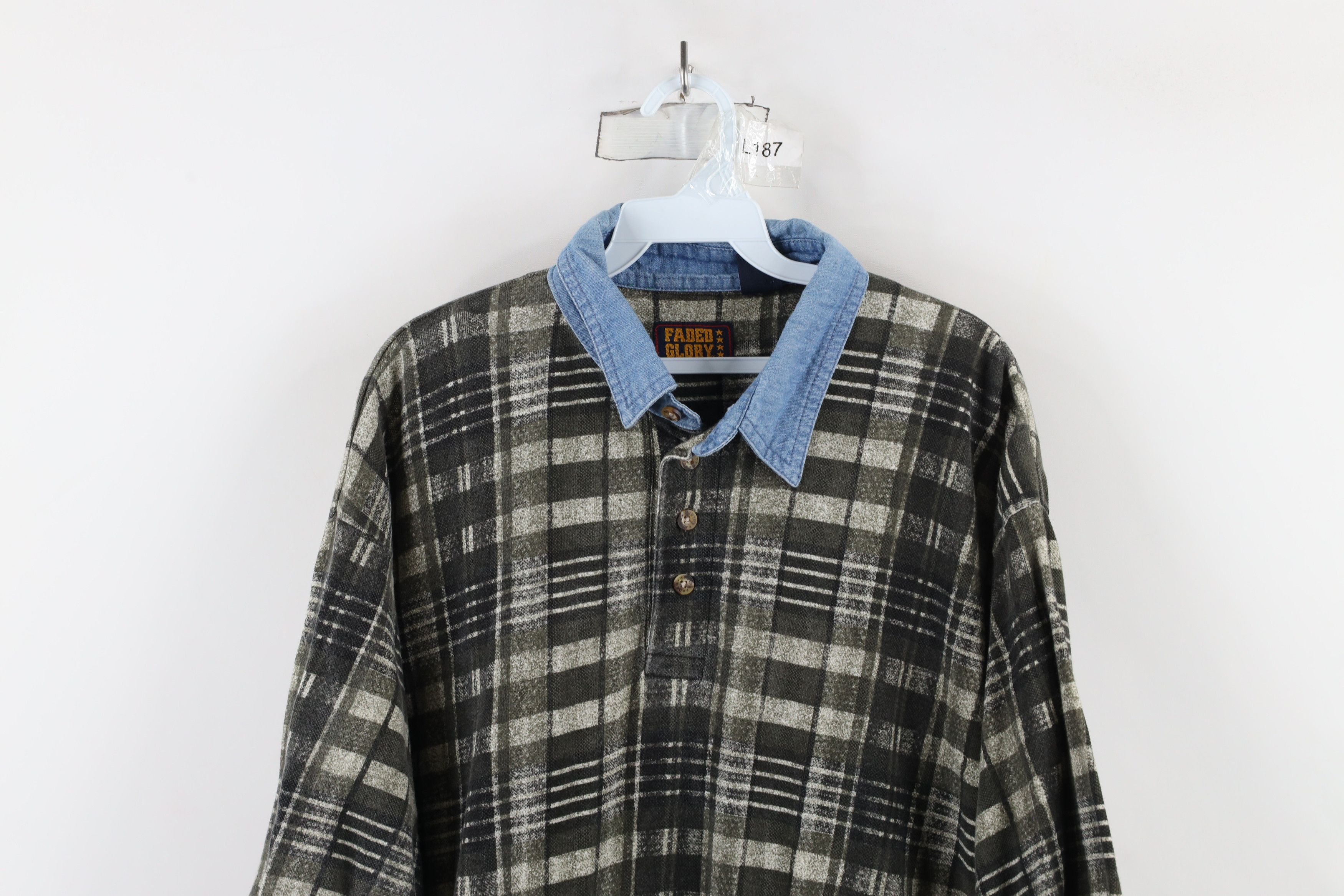 Vintage Vintage 90s Streetwear Fit Denim Collar Polo Shirt Plaid Size US XL / EU 56 / 4 - 2 Thumbnail