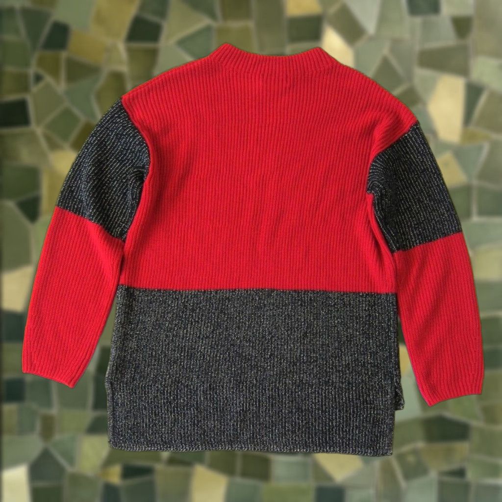 Karl Lagerfeld Karl Lagerfeld Paris Red Black Silver Cable Knit Mock Neck Sweater Medium Women XS? Size M / US 6-8 / IT 42-44 - 1 Thumbnail