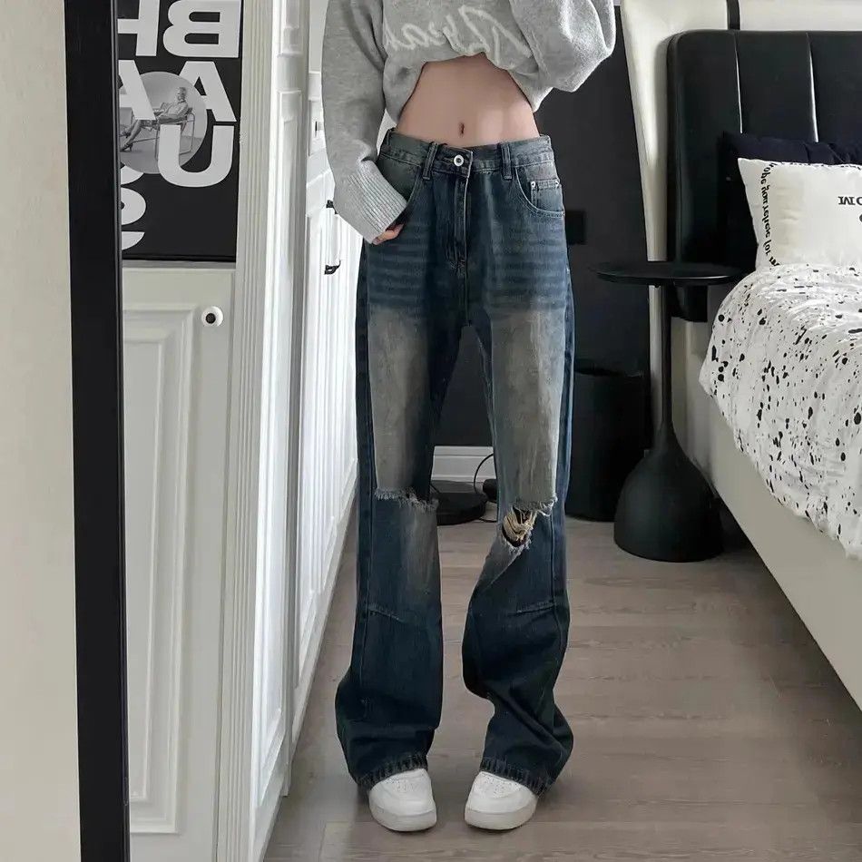 Japanese Brand Retro loose fitting straight leg distressed jeans Size US 32 / EU 48 - 2 Thumbnail