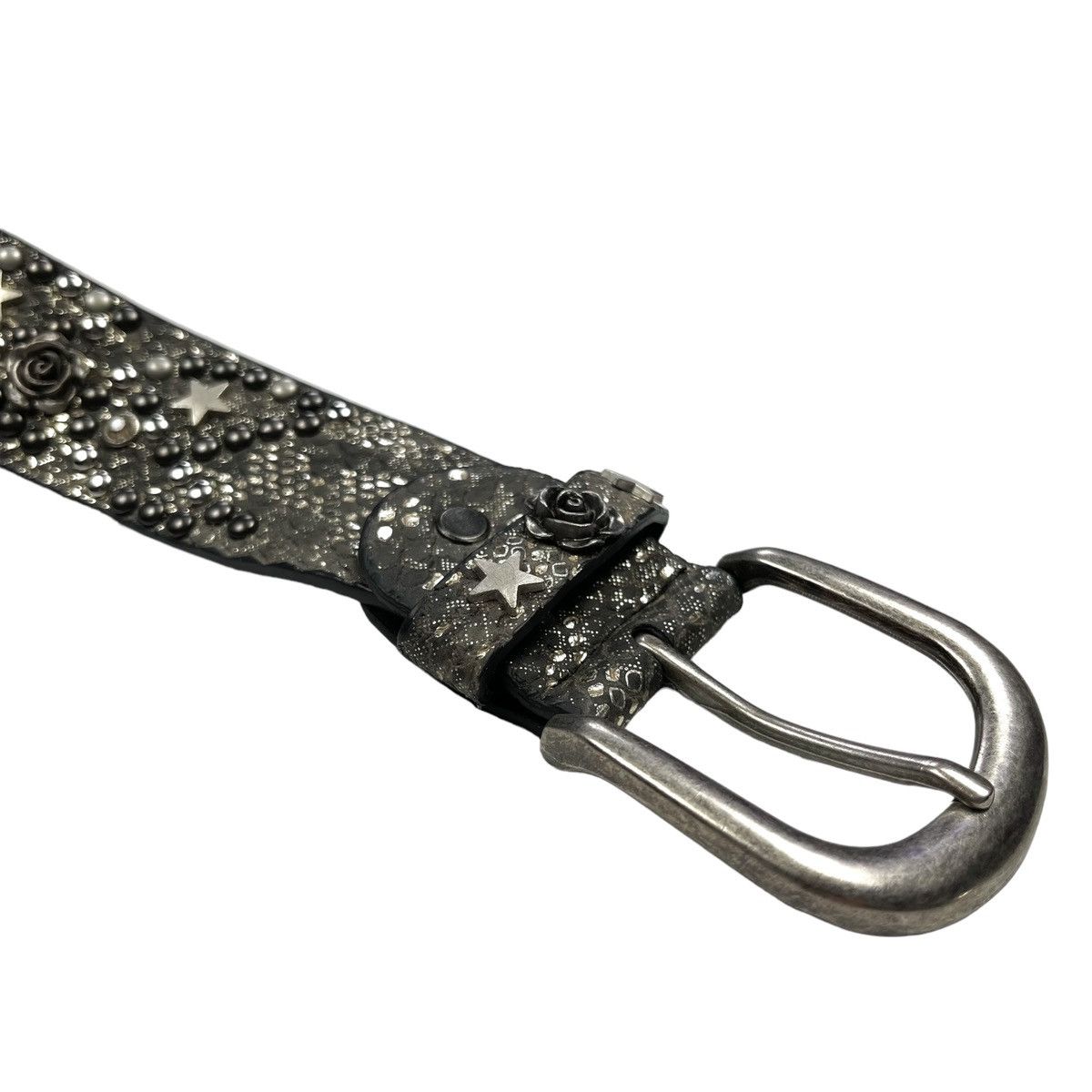Vintage Snap On Snake Skin Roses & Stars Studded Leather Belt Size ONE SIZE - 3 Thumbnail