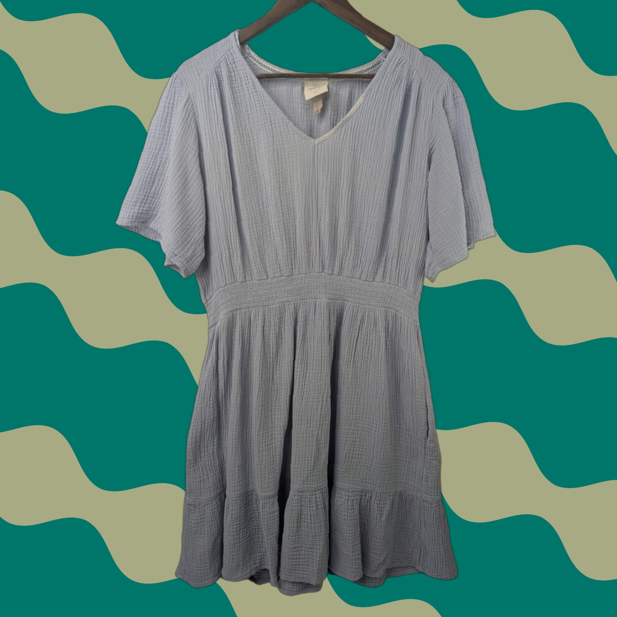 Vintage Knox Rose Womens Dress Blue Short Sleeve Casual Gauze A-Line Peasant L Size 36" / US 14 / IT 50 - 1 Thumbnail