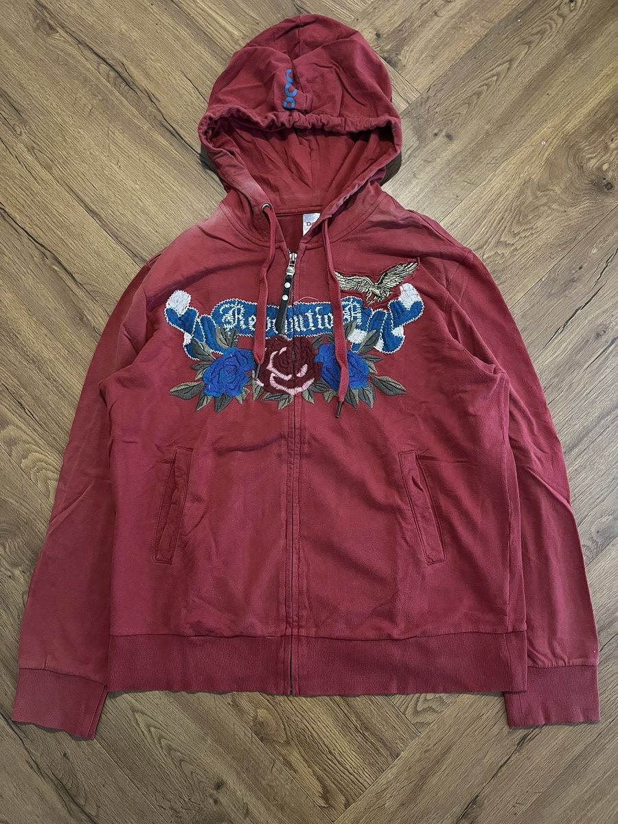 Vivienne Westwood Red Embroidered Zip Hoodie – Y2K Gothic Rose Graphic Size US XL / EU 56 / 4 - 1 Thumbnail