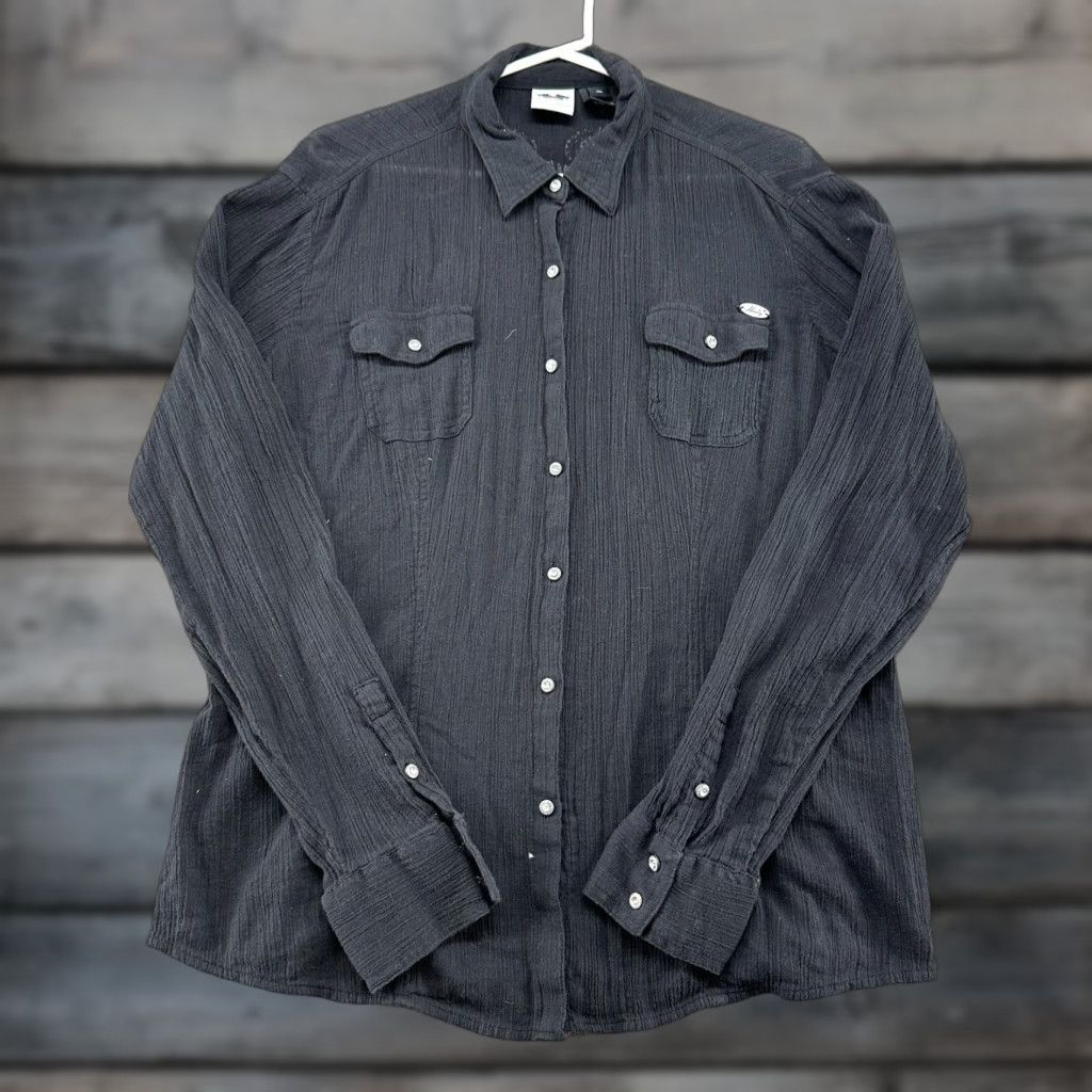 Harley Davidson VINTAGE Harley-Davidson Shirt Womens XL Black Button-Up Cotton Bling Wings Y2K Size XL / US 12-14 / IT 48-50 - 1 Thumbnail