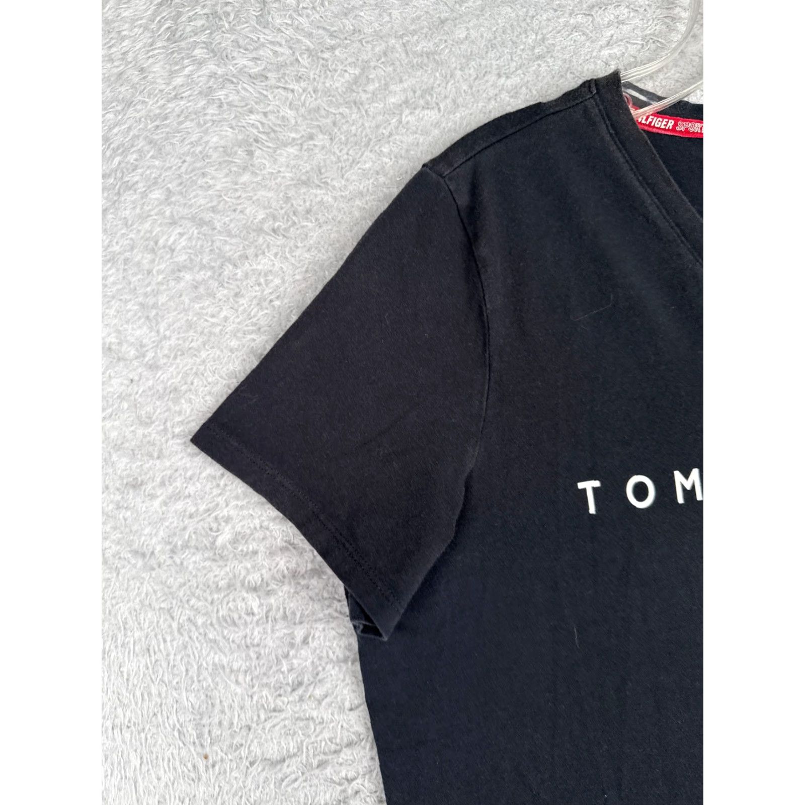 Tommy Hilfiger Tommy Hilfiger Sport Shirt Women Large Black V-Neck Cotton Blend Short Sleeve Logo Size L / US 10 / IT 46 - 3 Thumbnail