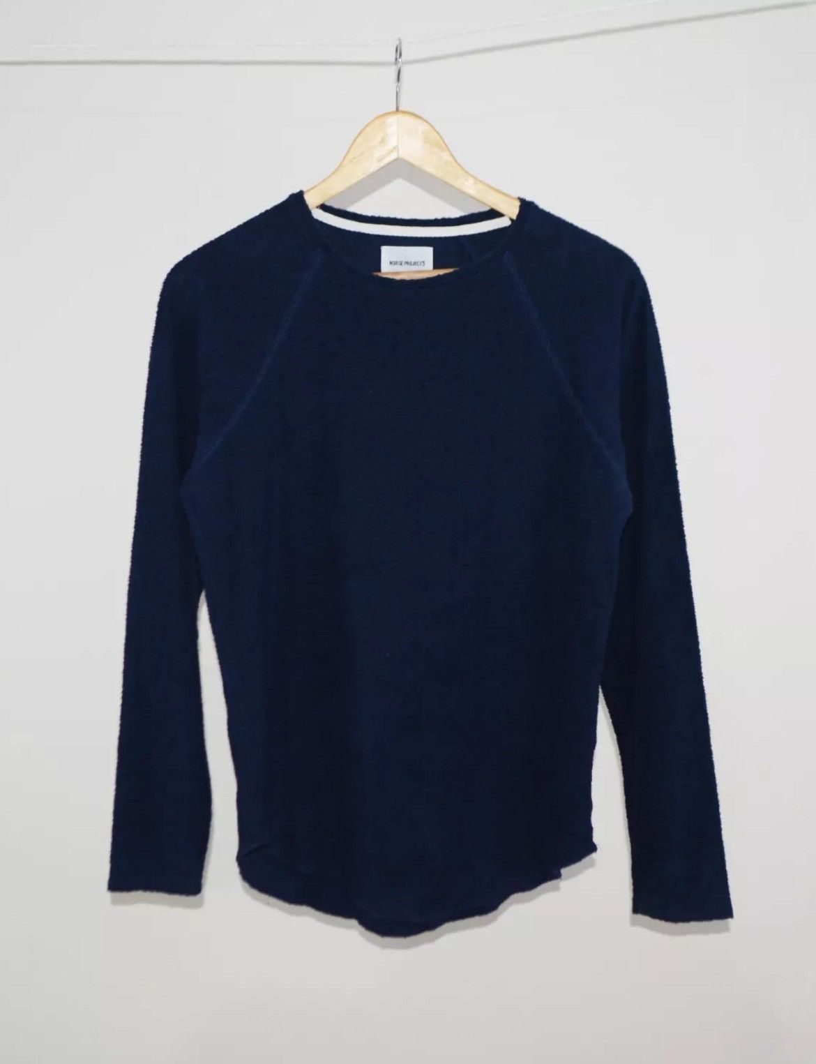 image of Norse Projects Aske Textured Long sleeve (Navy), Medium in Blue, Men's