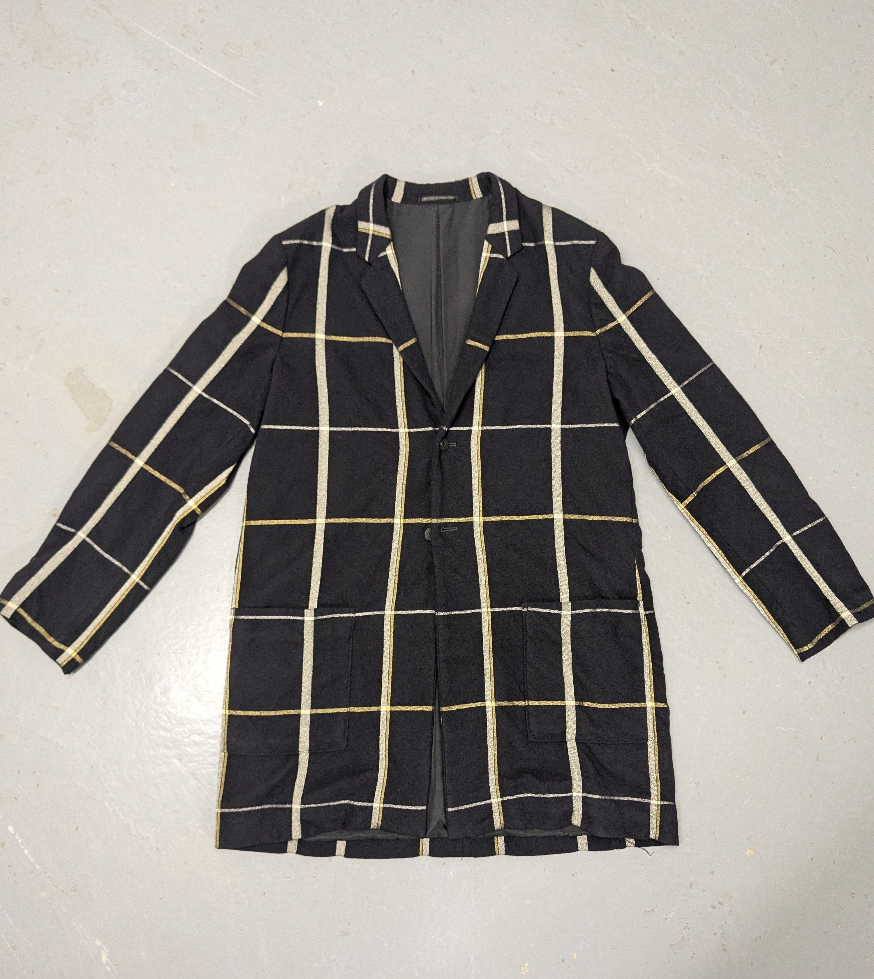 Yohji Yamamoto Vintage Black Wool Patterned Overcoat Size US L / EU 52-54 / 3 - 1 Thumbnail