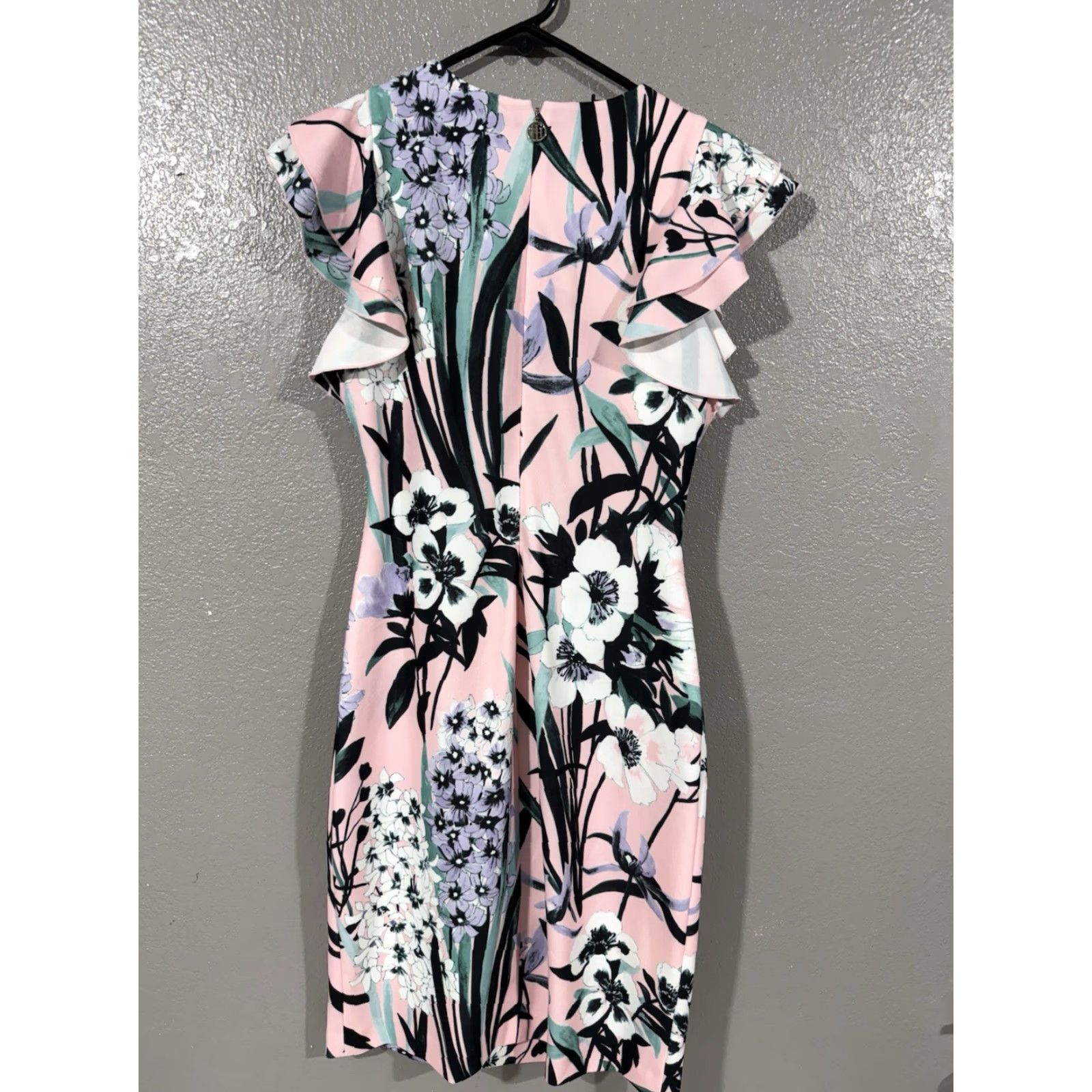 Tommy Hilfiger Tommy Hilfiger Floral Print Ruffled Dress WOMEN 6 Pink Black Knee Length Shirt? Size M / US 6-8 / IT 42-44 - 5 Thumbnail