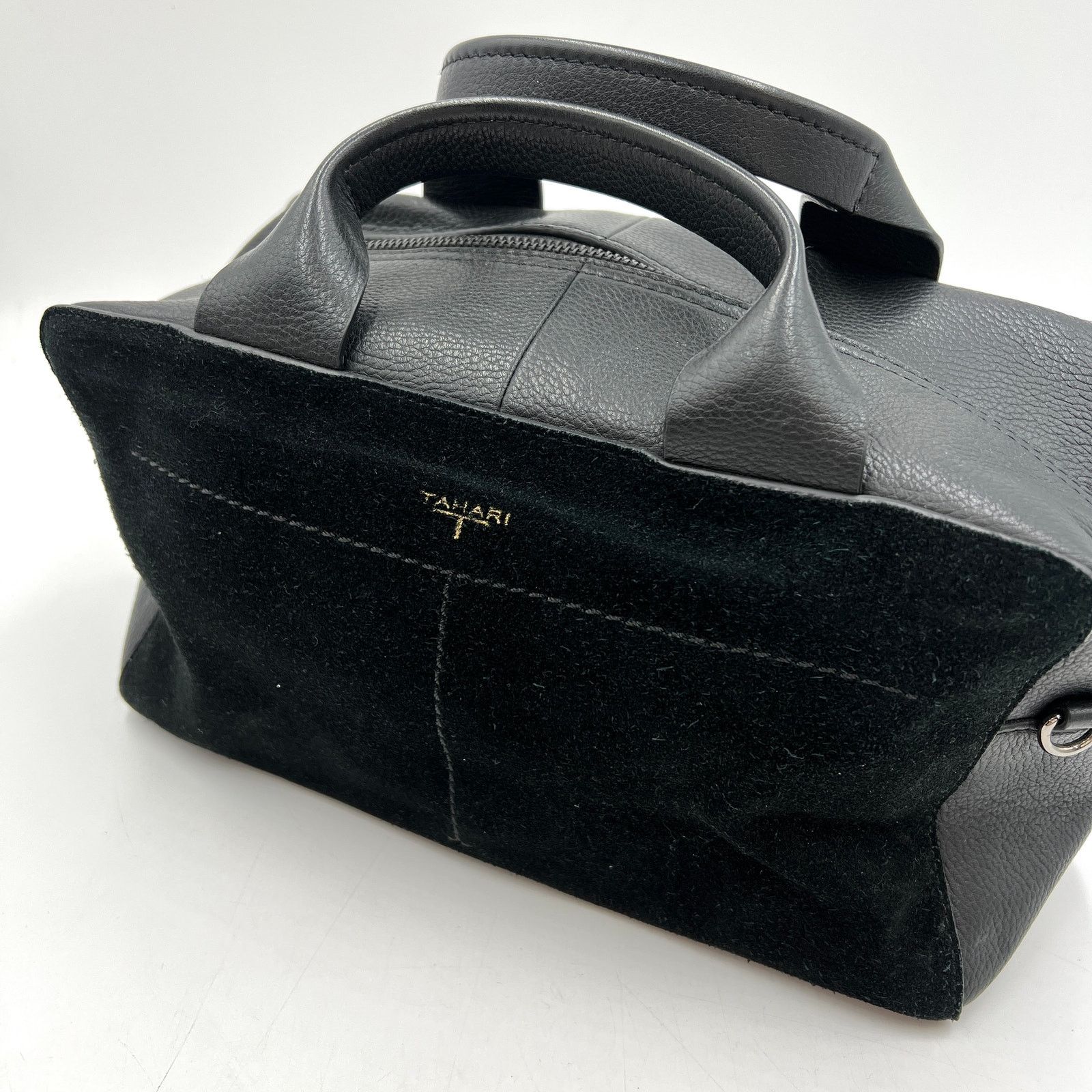 Other T Tahari Satchel Leather Boxy Black Suede Modern Handbag Size ONE SIZE - 4 Thumbnail