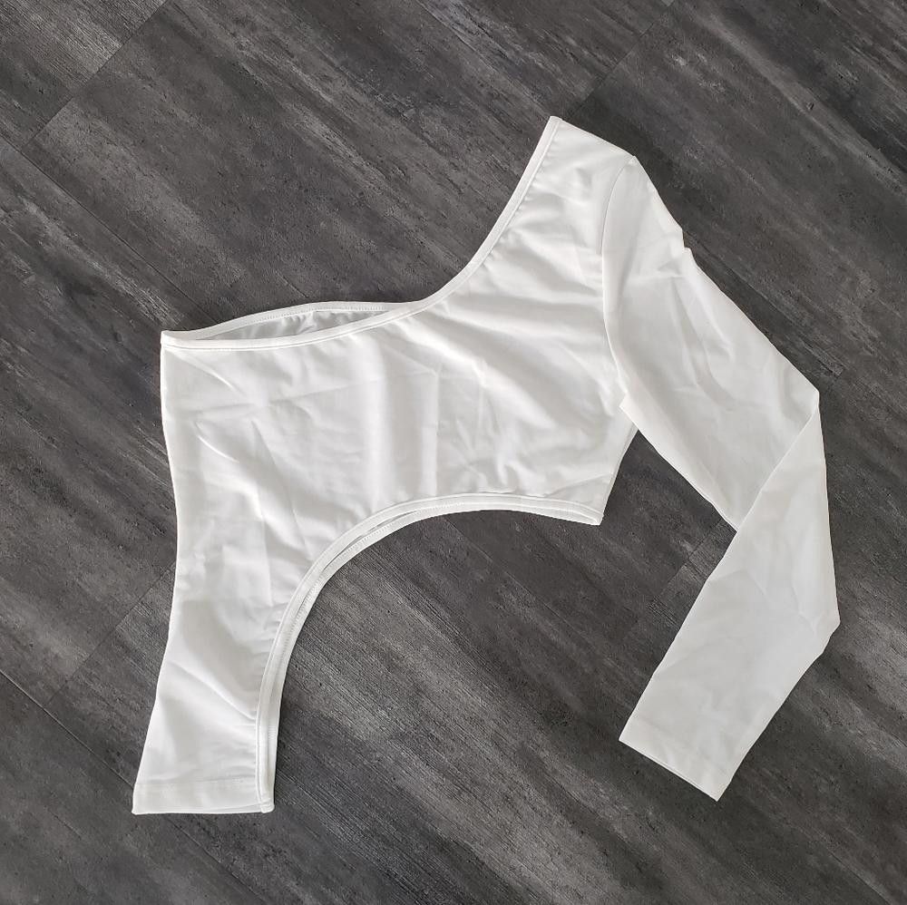 Designer White Asymmetrical Artwork Long Sleeve Size S / US 4 / IT 40 - 2 Thumbnail